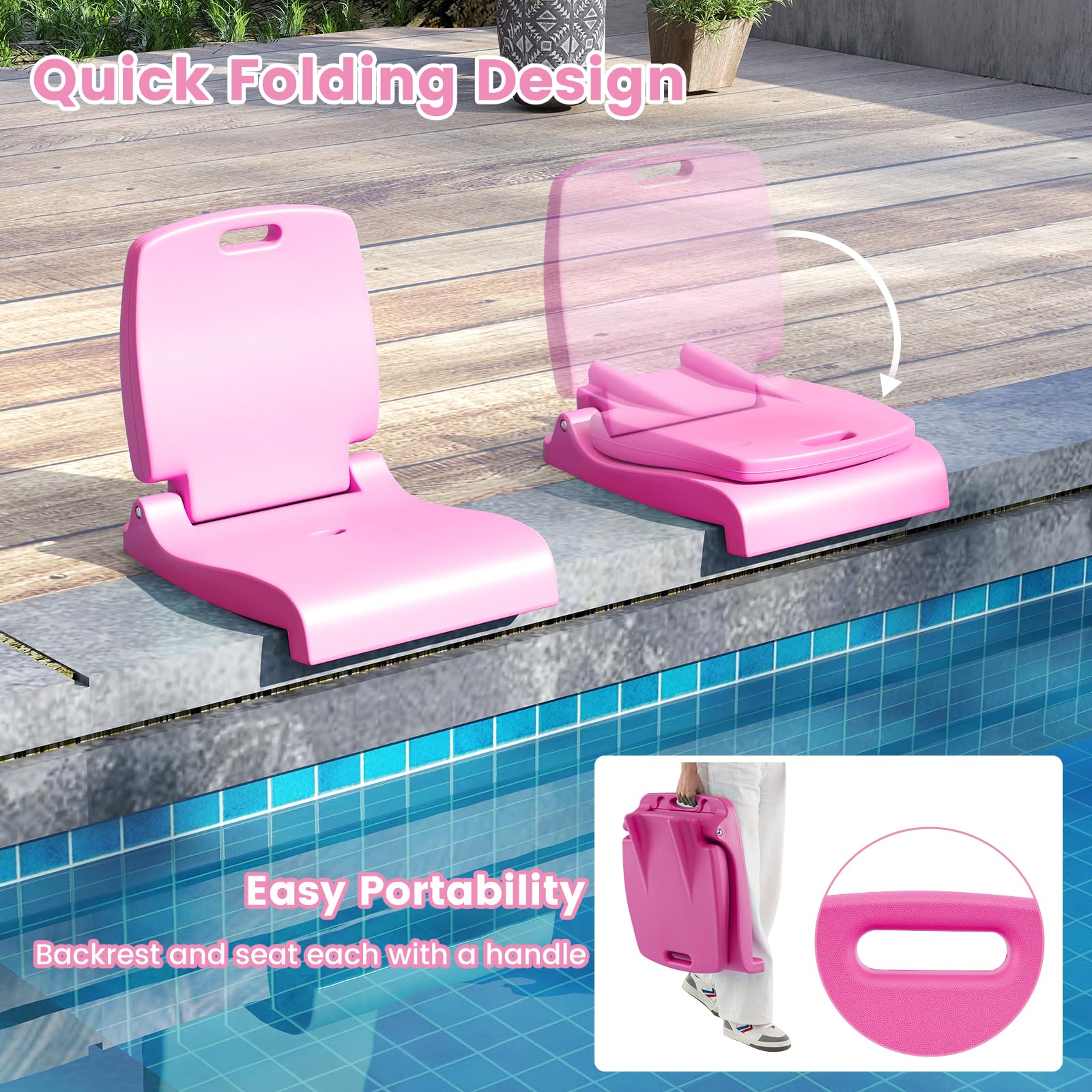 Goplus Foldable Portable Flip Seat with Back Support & 2 Handles for Edge of Pool - Image 4