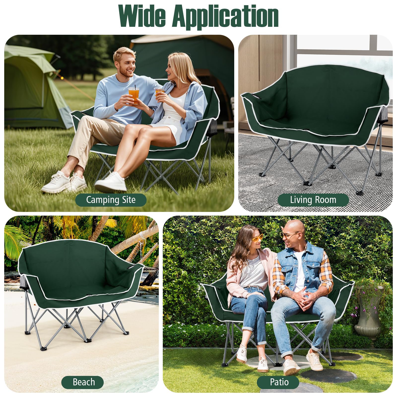Goplus Folding 2-Person Couch w/2 Cup Holders Dual Back Pockets - Image 4