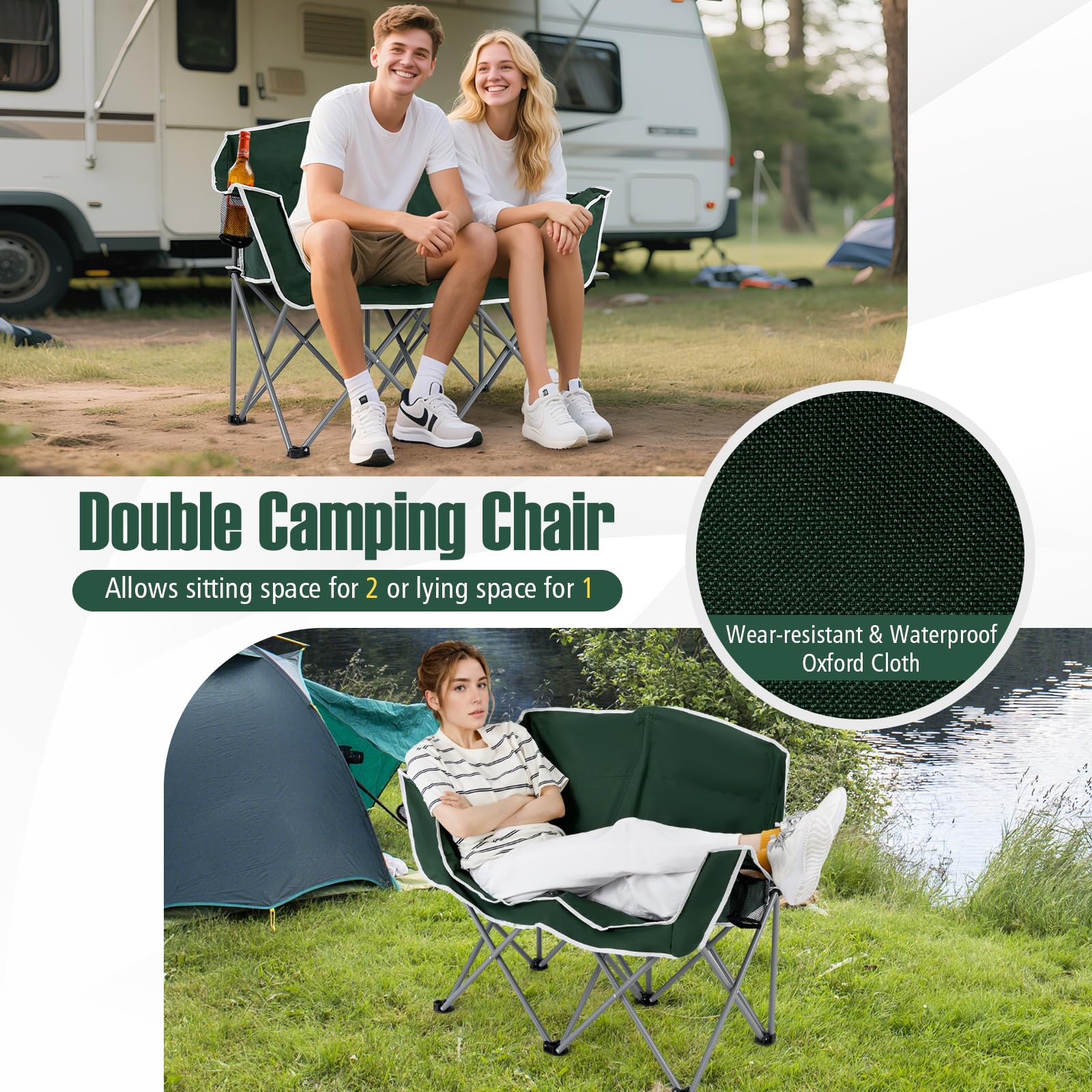 Goplus Folding 2-Person Couch w/2 Cup Holders Dual Back Pockets - Image 5