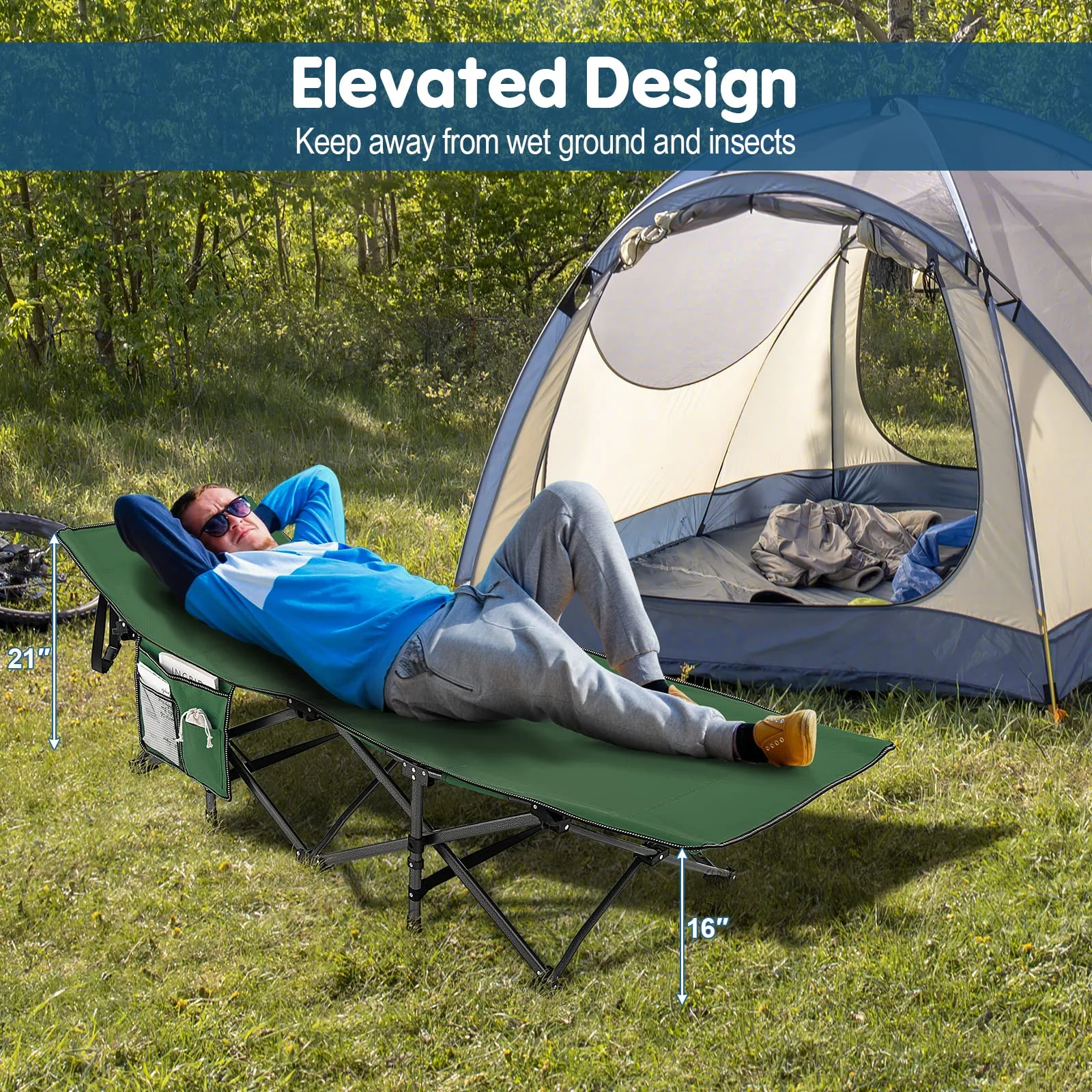 Goplus Folding Camping Cot, 27.5" Sleeping Cot for Adults with Carry Bag, 600LBS Weight Capacity - Image 5