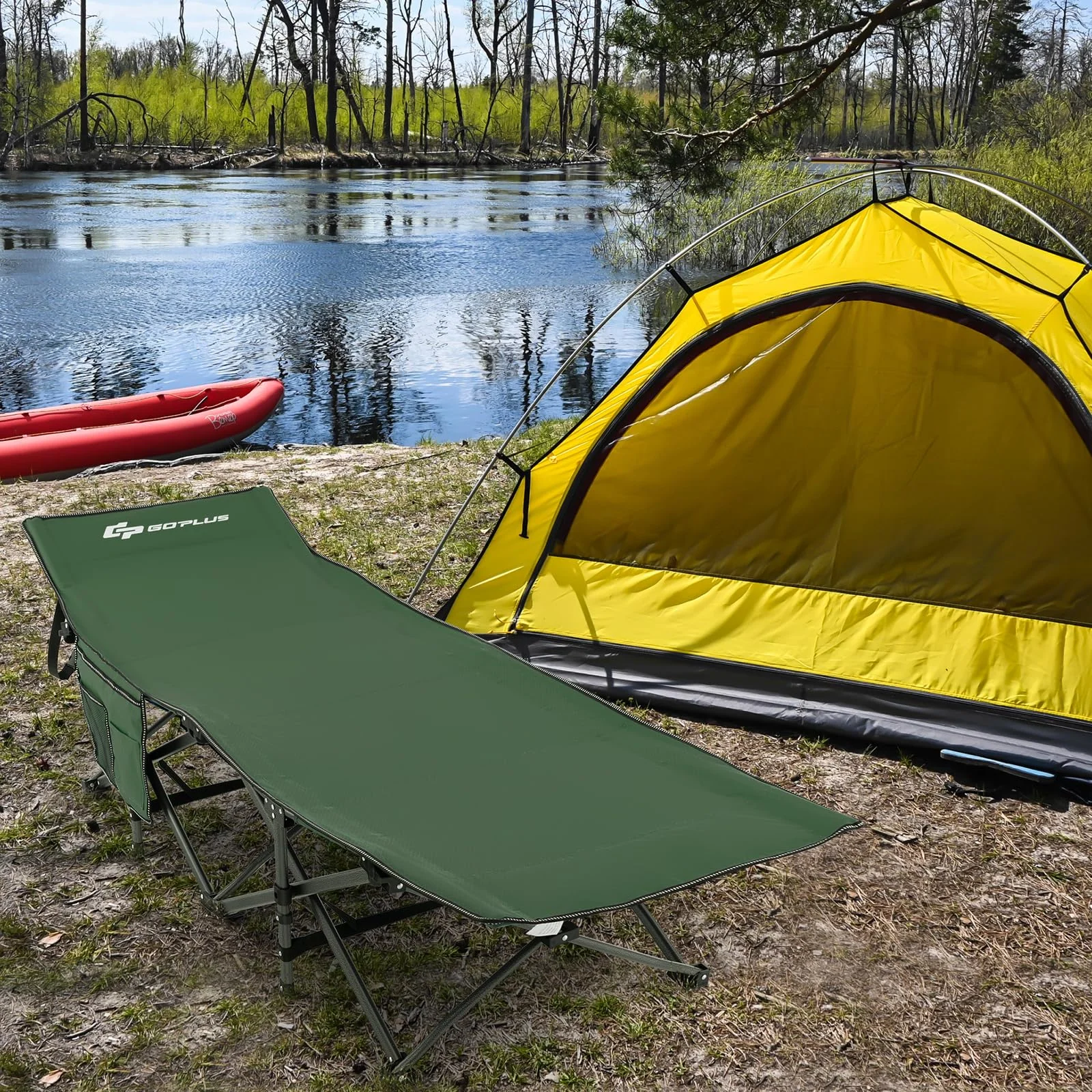 Goplus Folding Camping Cot, 27.5" Sleeping Cot for Adults with Carry Bag, 600LBS Weight Capacity - Image 7