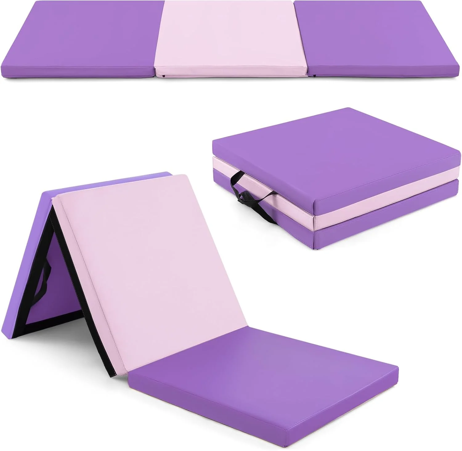 Goplus 6’ x 2’ x 2" Thick Tri-Fold Exercise Tumbling Mat w/Carrying Handles - Image 14