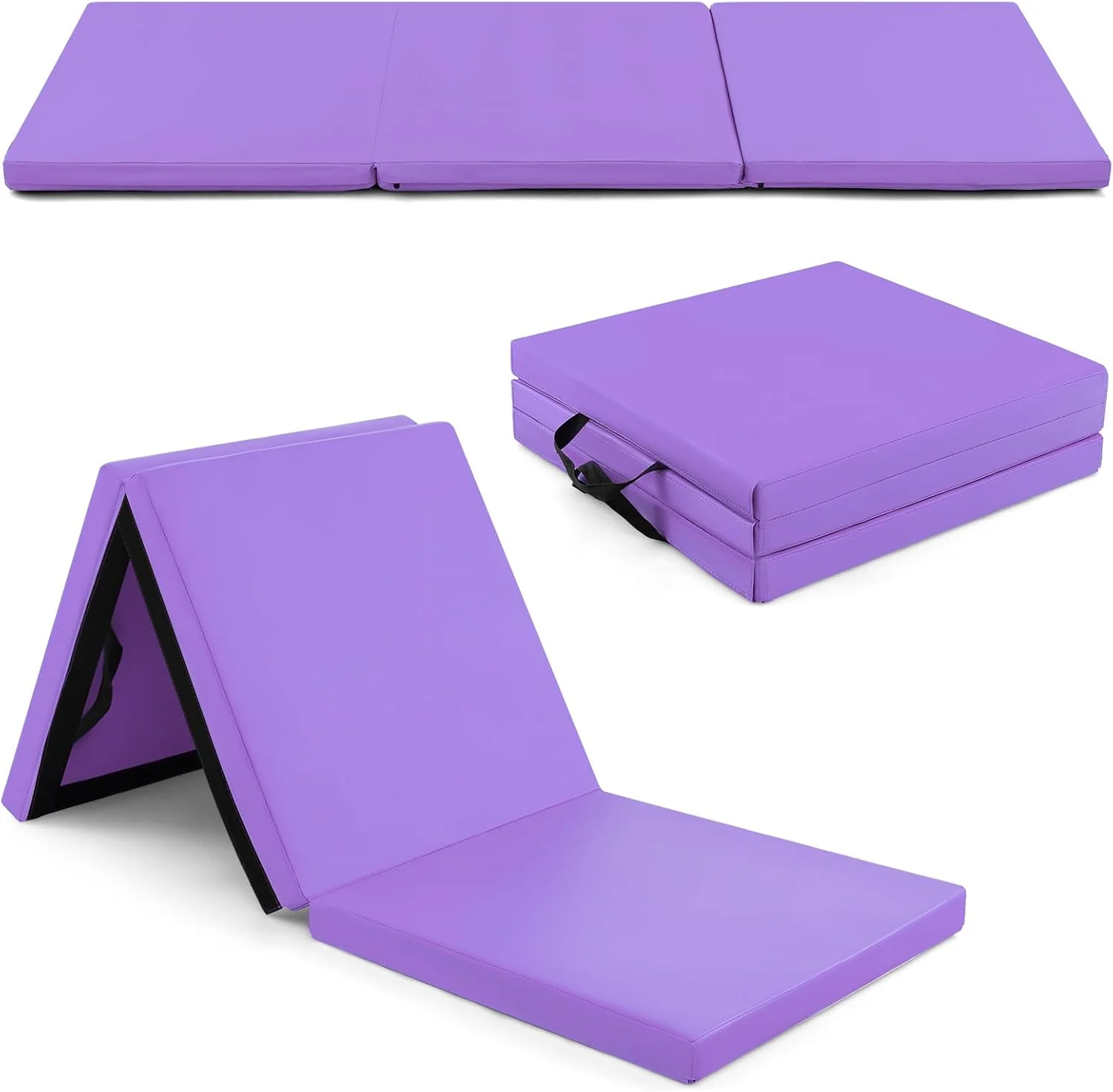 Goplus 6’ x 2’ x 2" Thick Tri-Fold Exercise Tumbling Mat w/Carrying Handles - Image 15