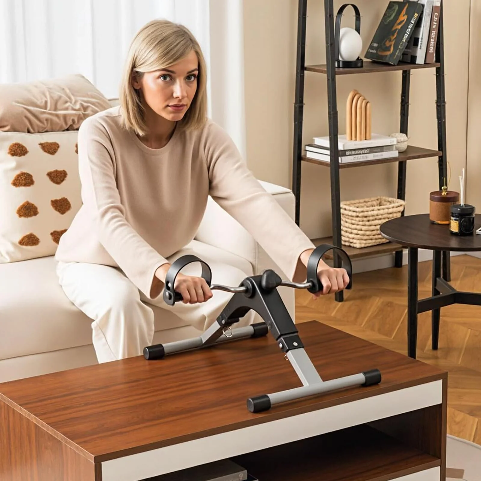 Goplus Folding Pedal Exerciser, Under Desk Mini Exercise Bike for Arm & Leg Workout - Image 3