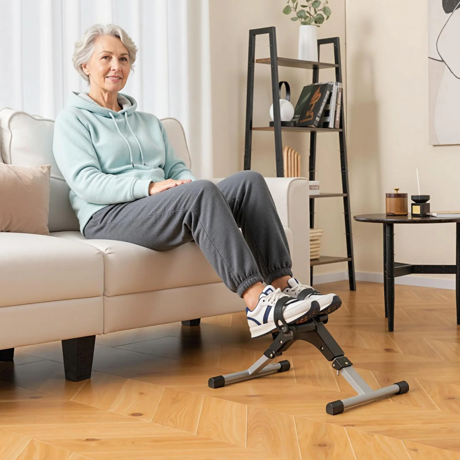 Goplus Folding Pedal Exerciser, Under Desk Mini Exercise Bike for Arm & Leg Workout - Image 5