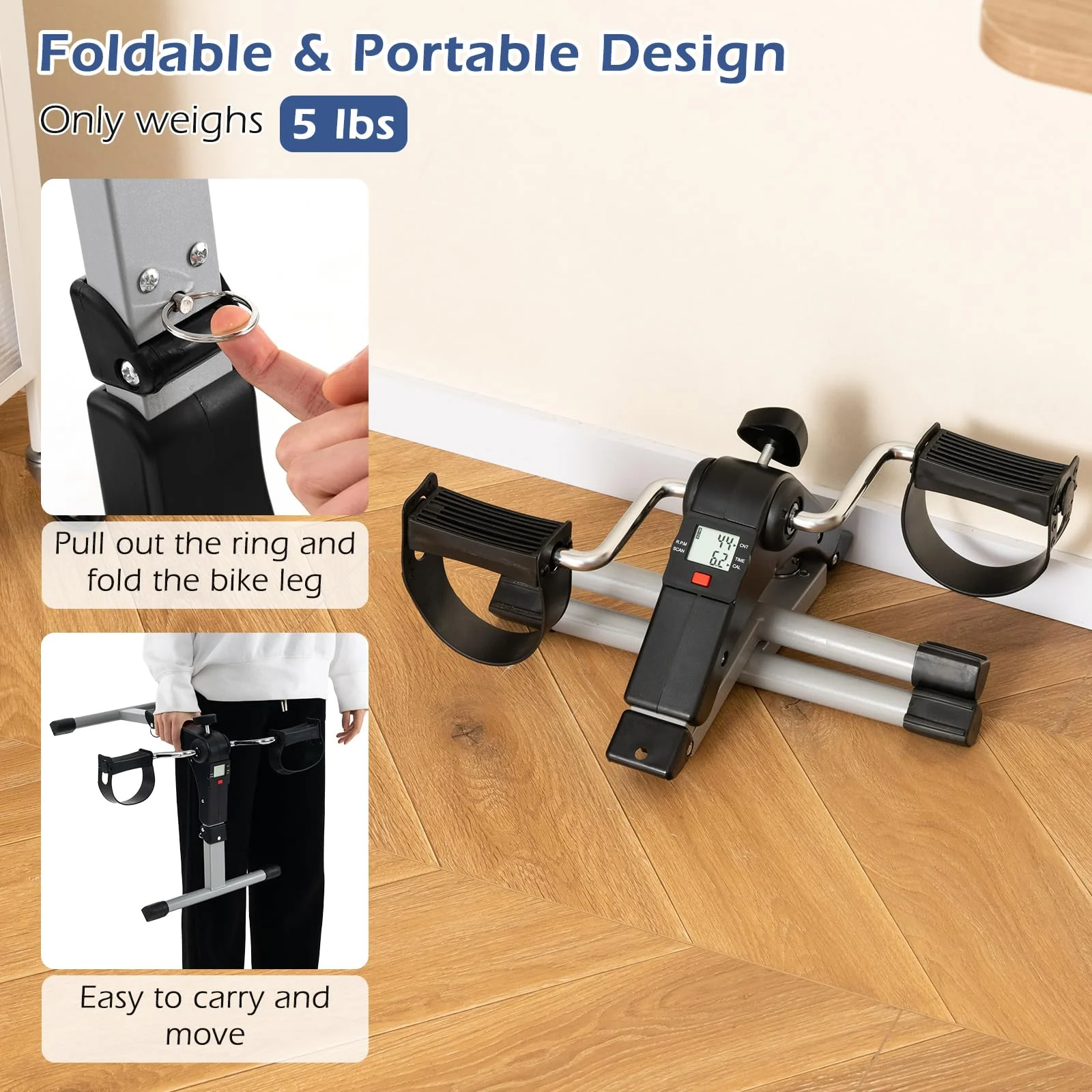 Goplus Folding Pedal Exerciser, Under Desk Mini Exercise Bike for Arm & Leg Workout - Image 9
