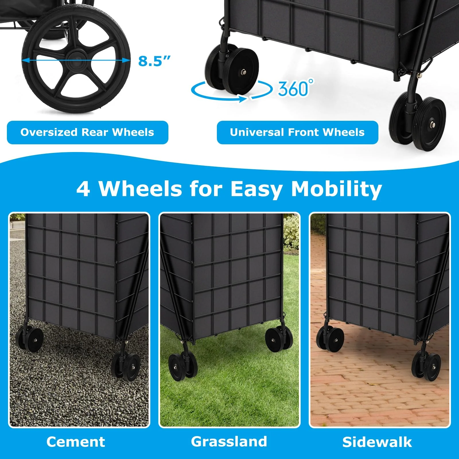 Goplus Folding Shopping Cart for Groceries, 330 LBS Weight Capacity, 360-degree Rolling Swivel Wheels and Double Basket - Image 4