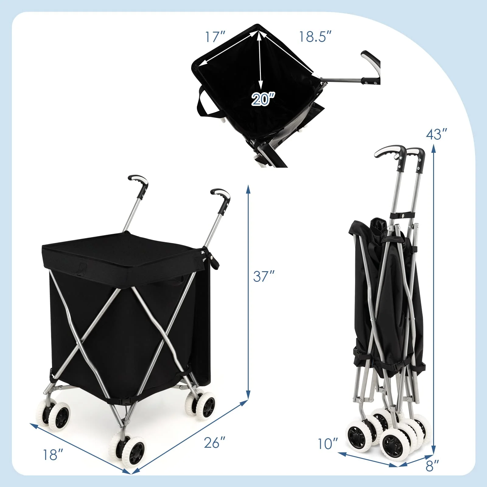 Goplus Folding Shopping Cart with Wheels, Grocery Cart with Removable Oxford Cloth Liner - Image 16