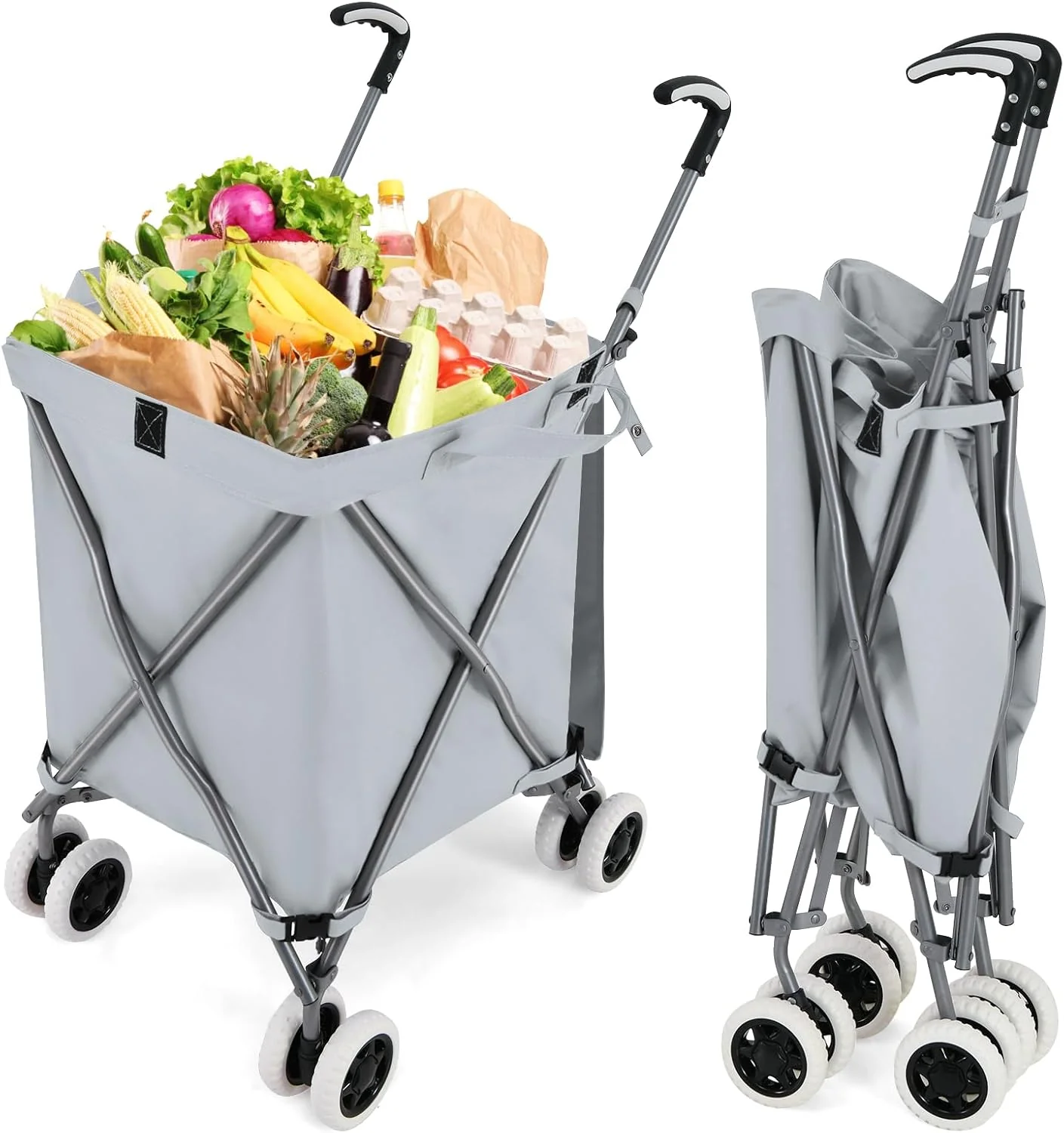 Goplus Folding Shopping Cart with Wheels, Grocery Cart with Removable Oxford Cloth Liner - Image 19