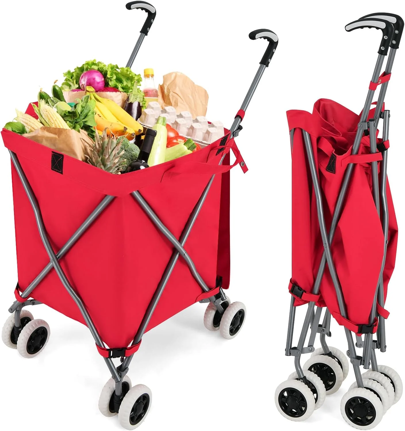 Goplus Folding Shopping Cart with Wheels, Grocery Cart with Removable Oxford Cloth Liner - Image 21