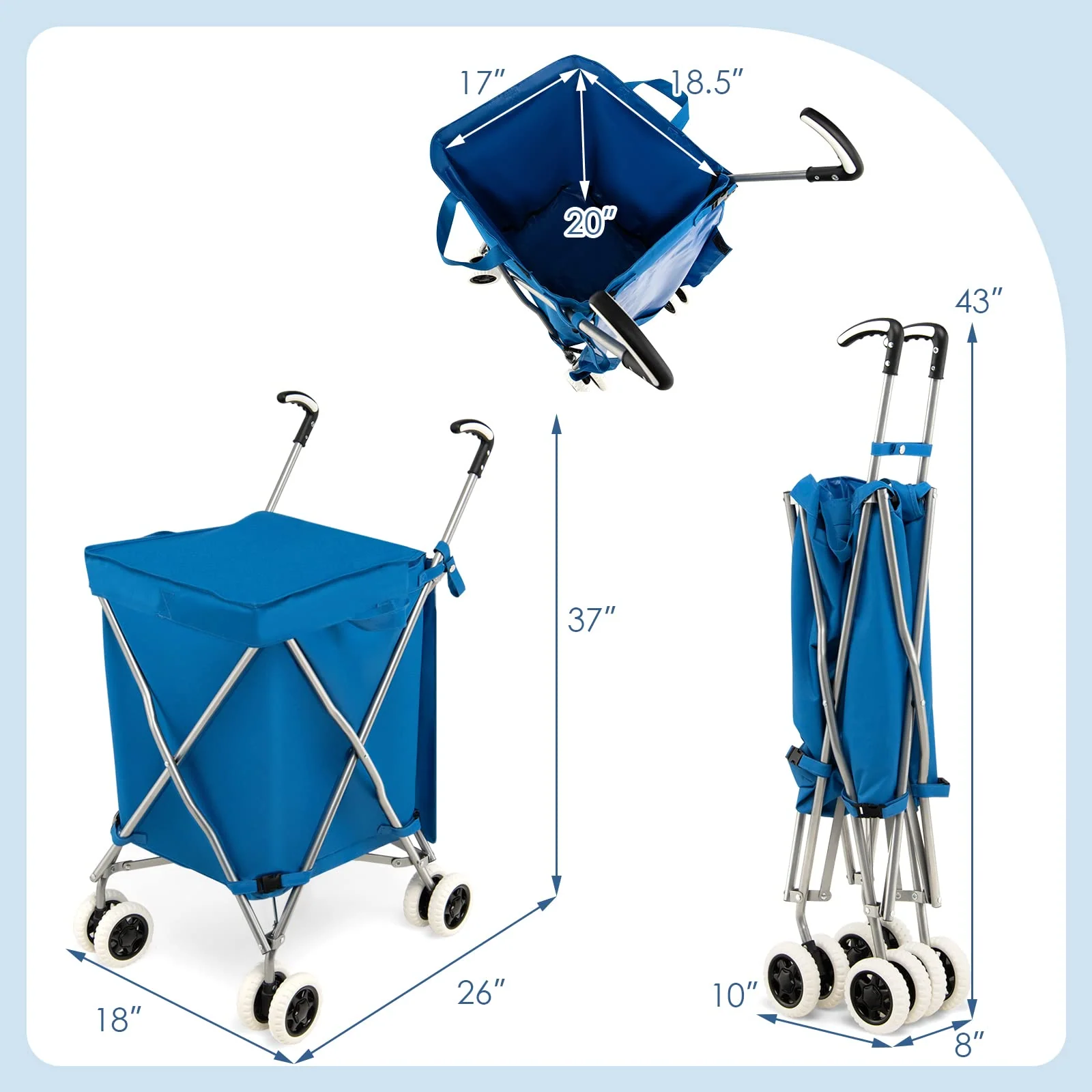 Goplus Folding Shopping Cart with Wheels, Grocery Cart with Removable Oxford Cloth Liner - Image 7