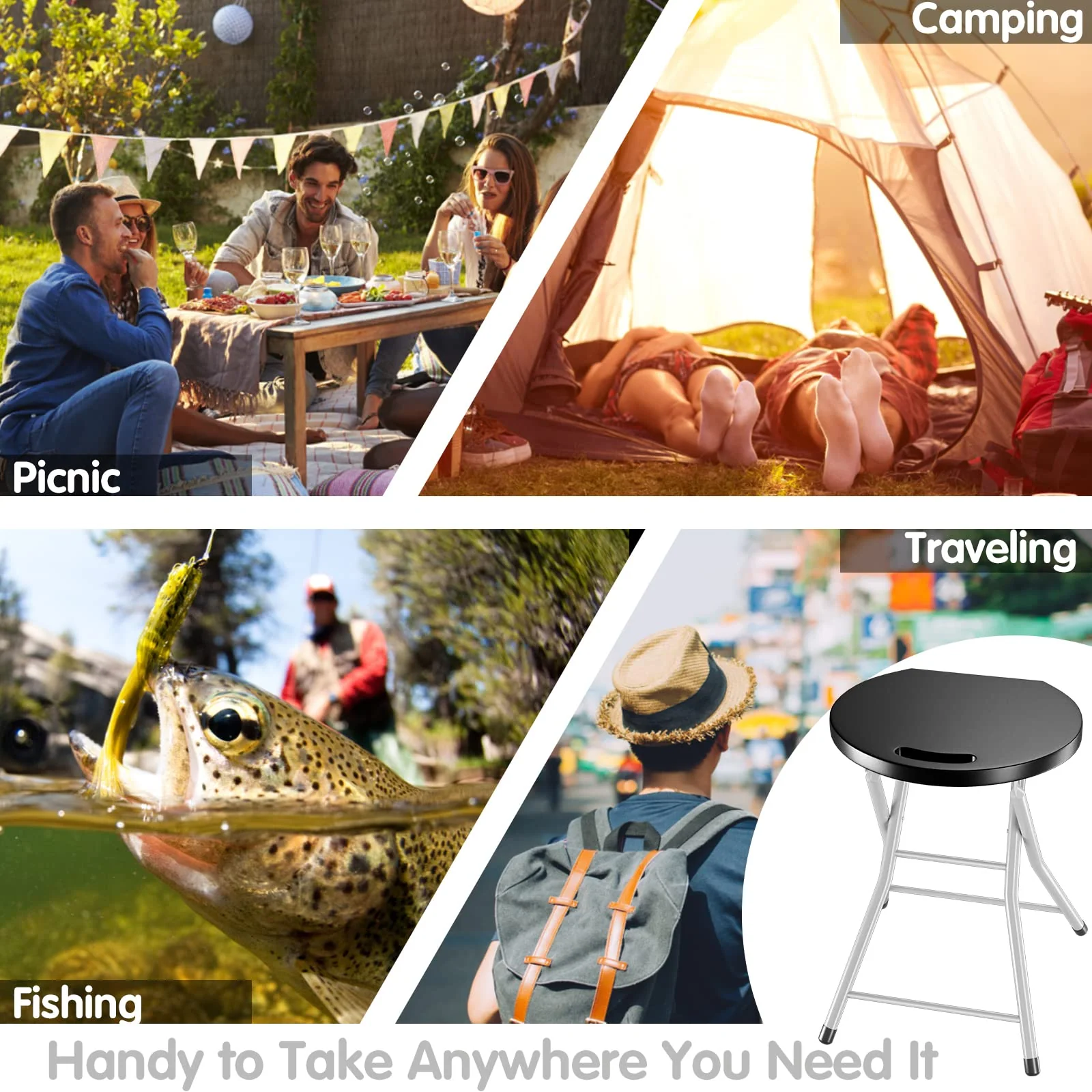 Goplus Folding Stool, 28 inch Foldable Camping Stool for Adults with 330 lb Capacity - Image 9