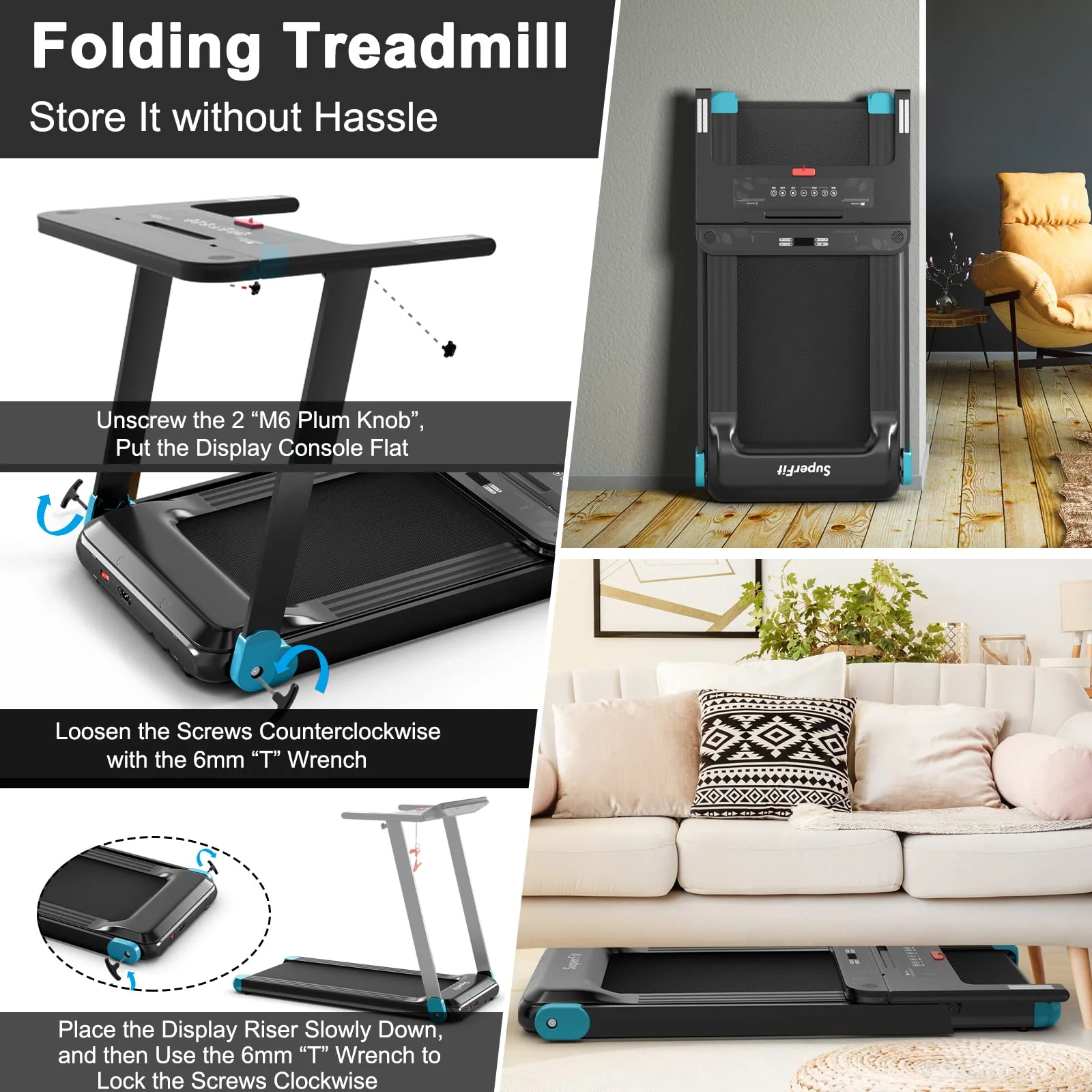 Goplus Folding Treadmill, Compact Superfit Treadmill with APP Control, Blue Tooth Speaker - Image 7