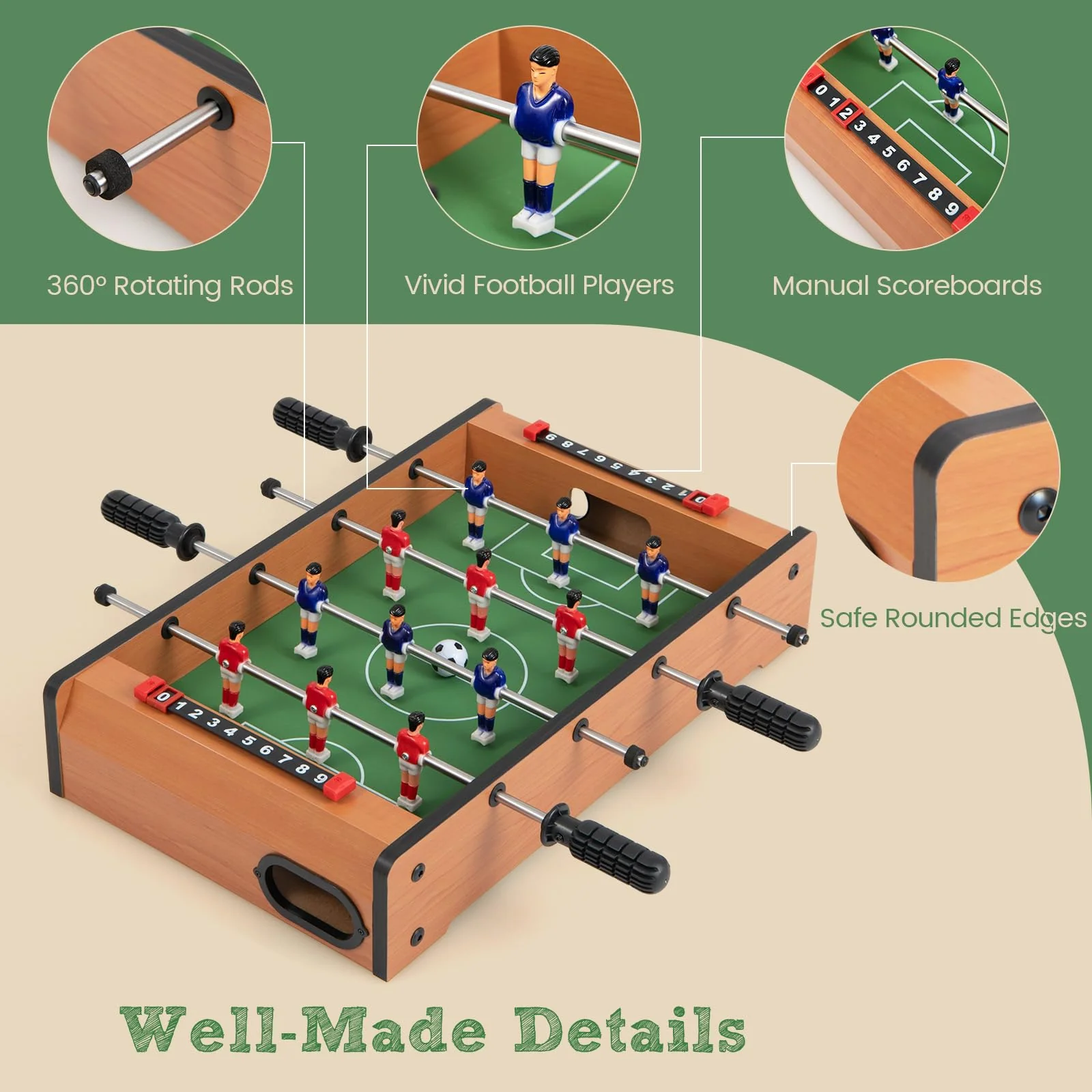 Goplus Foosball Table, 20 Inch Mini Tabletop Soccer Table with 2 Balls, Score Keepers, Portable Football Table for Kids - Image 5