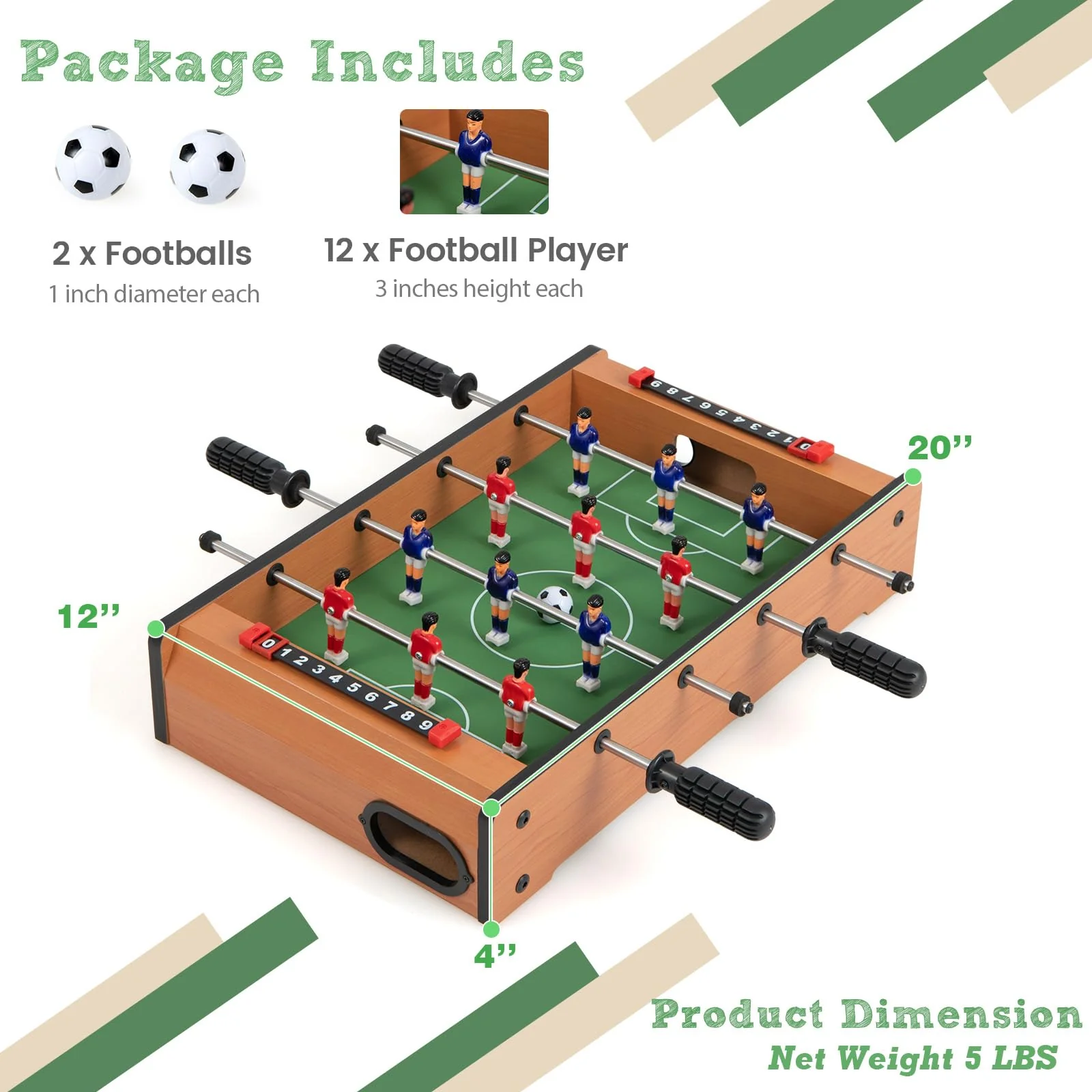 Goplus Foosball Table, 20 Inch Mini Tabletop Soccer Table with 2 Balls, Score Keepers, Portable Football Table for Kids - Image 6