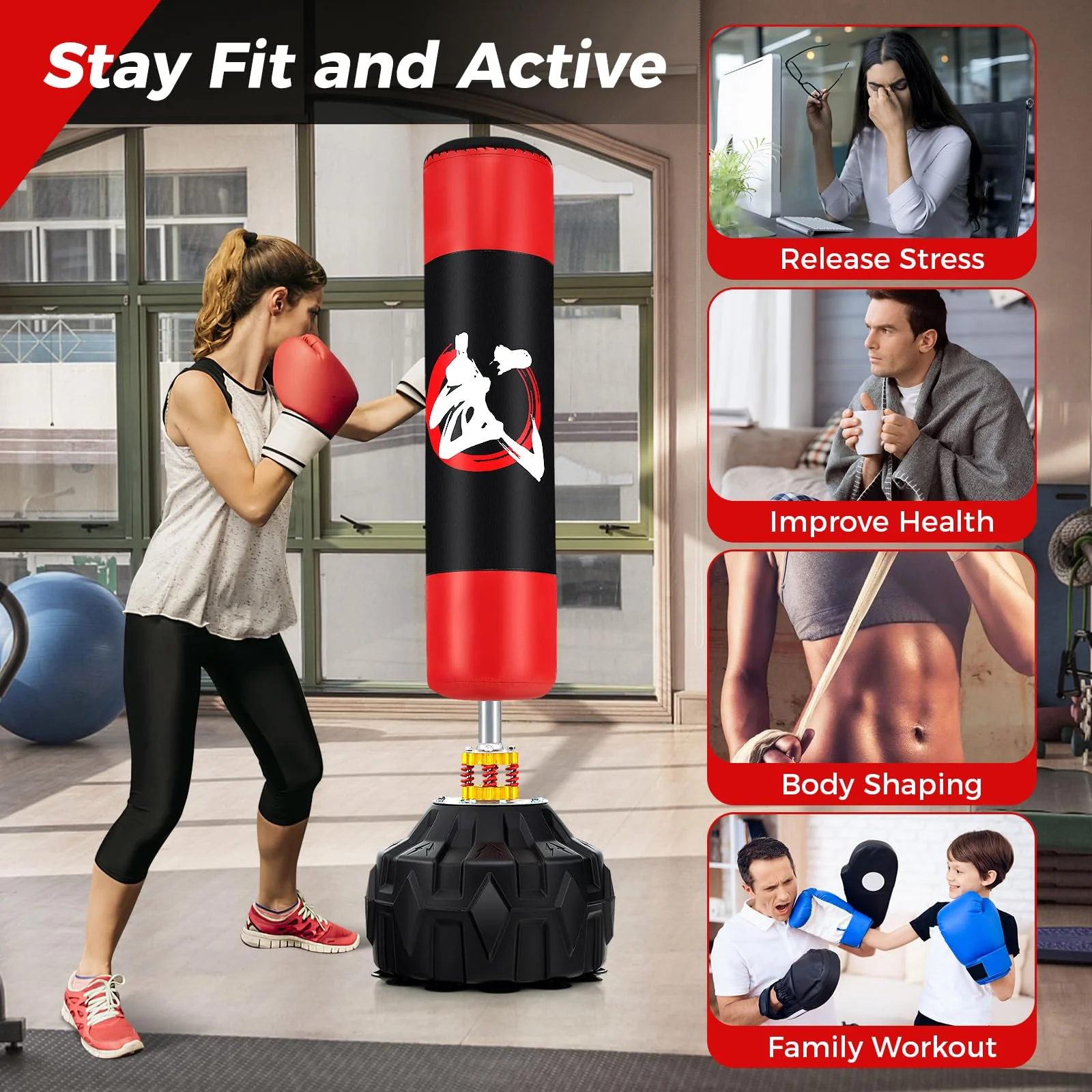 Goplus Freestanding Punching Bag, 70" Heavy Boxing Bag w/Fillable Base - Image 8