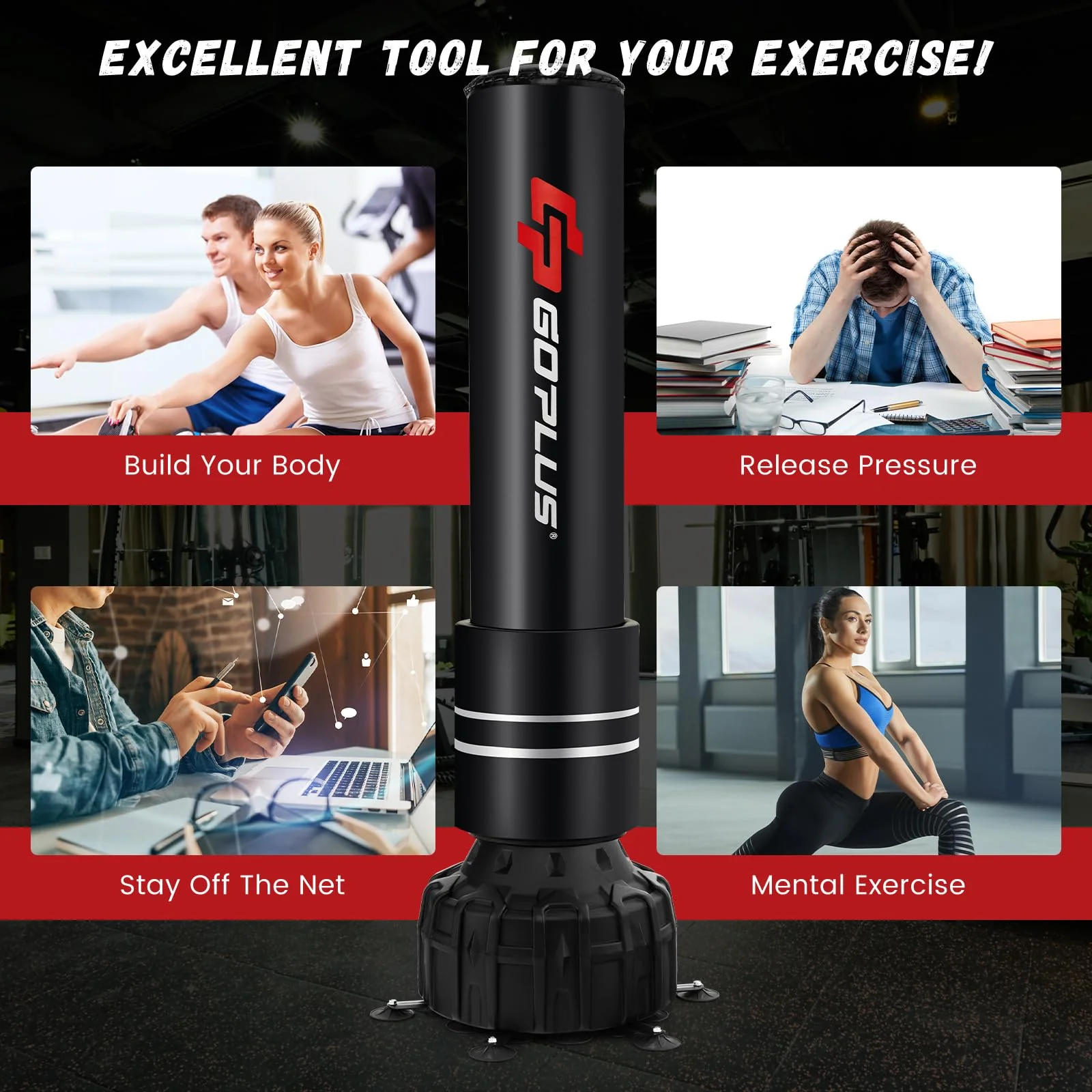 Goplus Freestanding Punching Bag, 71" Heavy Boxing Bag with 25 Suction Cups, Boxing Gloves, Filling Base - Image 9