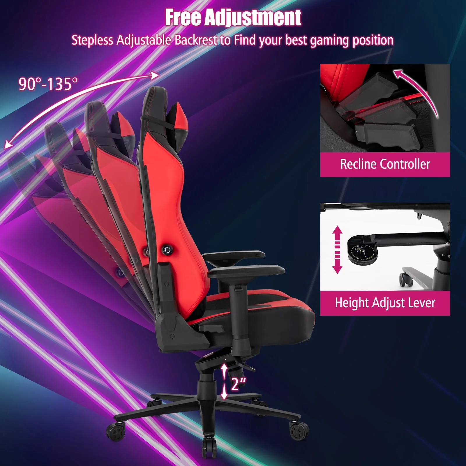 Goplus Gaming Chair, 360¡ã Swivel Computer Chair with Casters, Multi-Angle Reclining, Tension Control, 4D Armrest - Image 7
