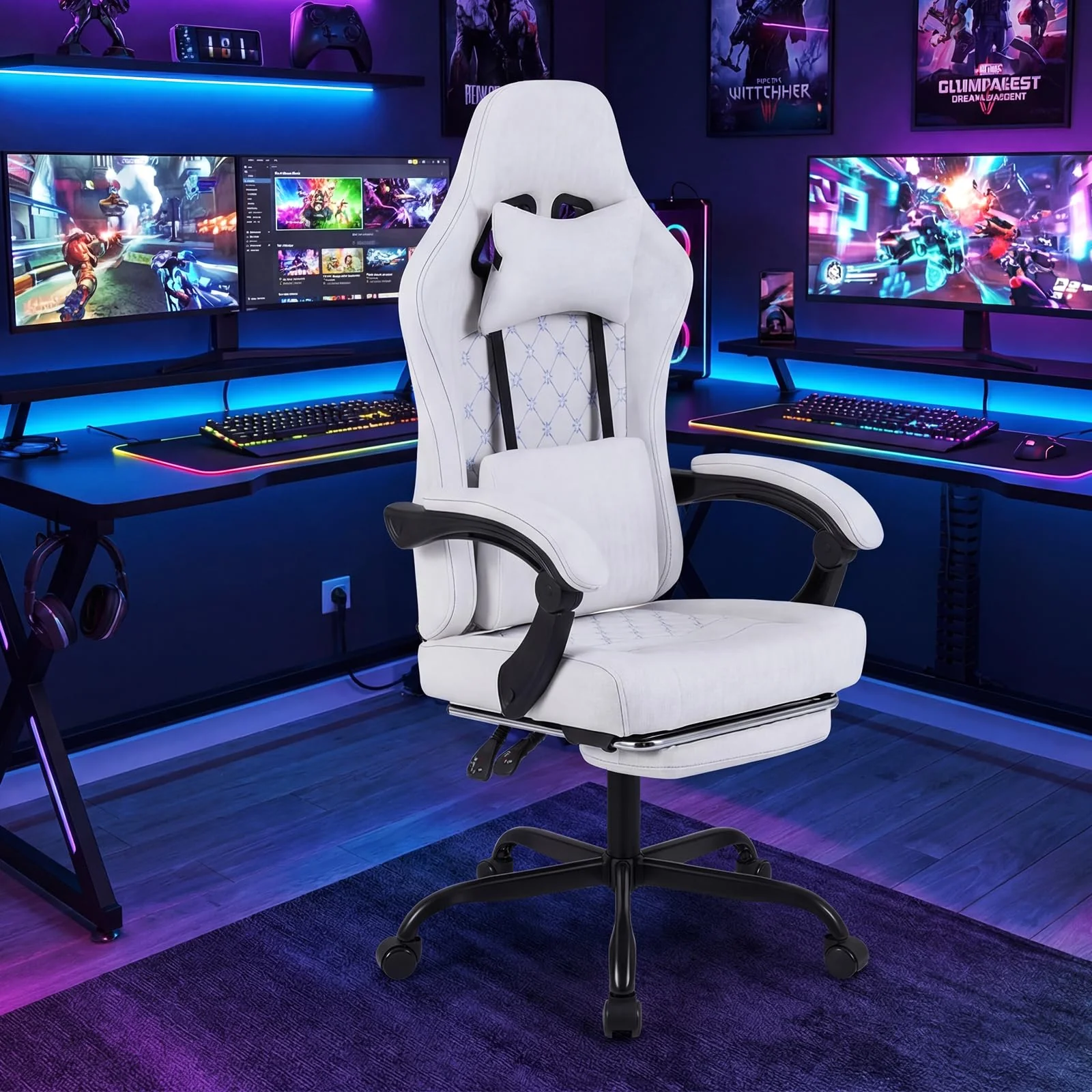 Goplus Gaming Chair Height Adjustable Computer Chair with Headrest Video Game Chair - Image 3