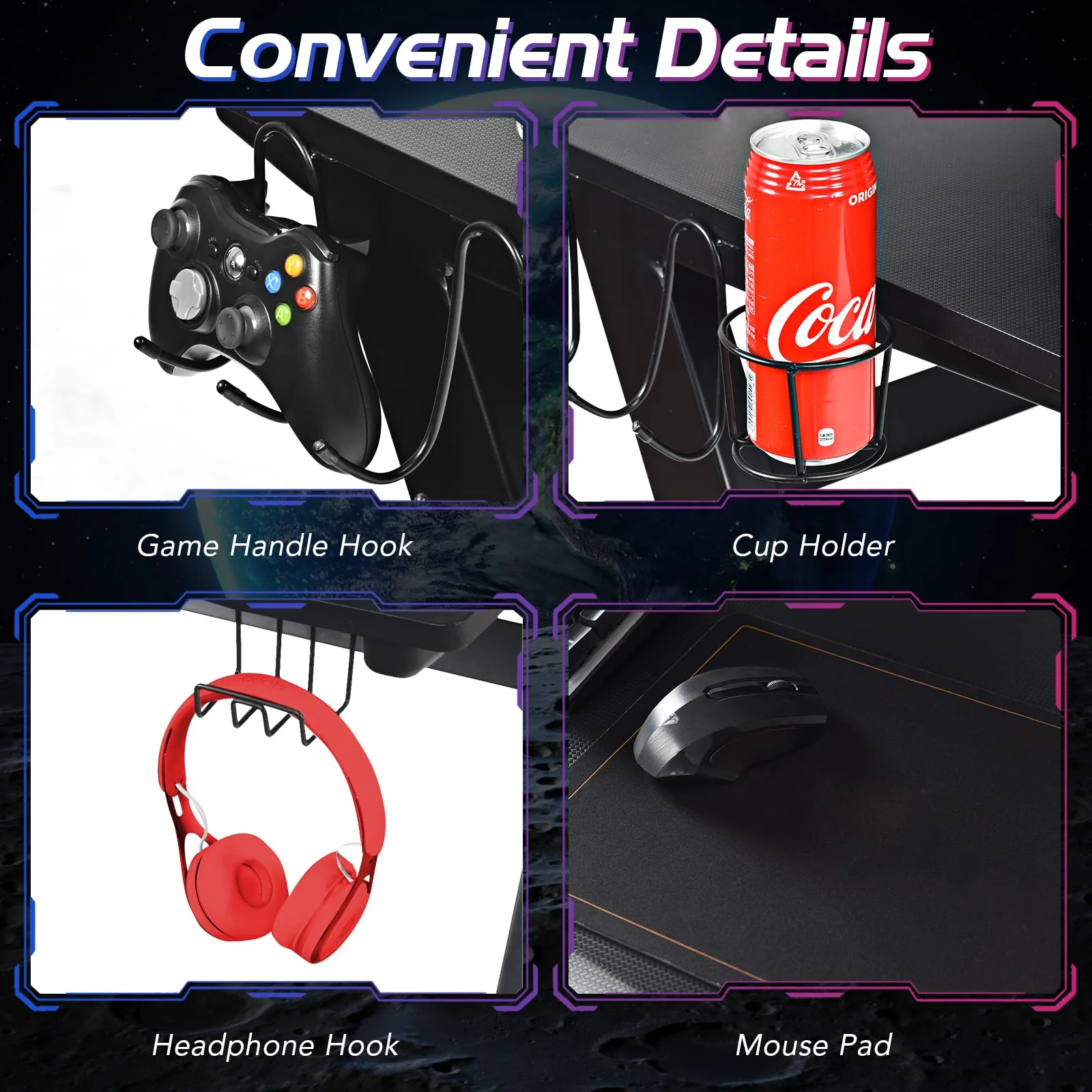 Goplus Gaming Desk & Chair Combo Set, Racing Style Home Office Chair & Desk w/Cup Holder, Headphone Hook & Mouse Pad - Image 5