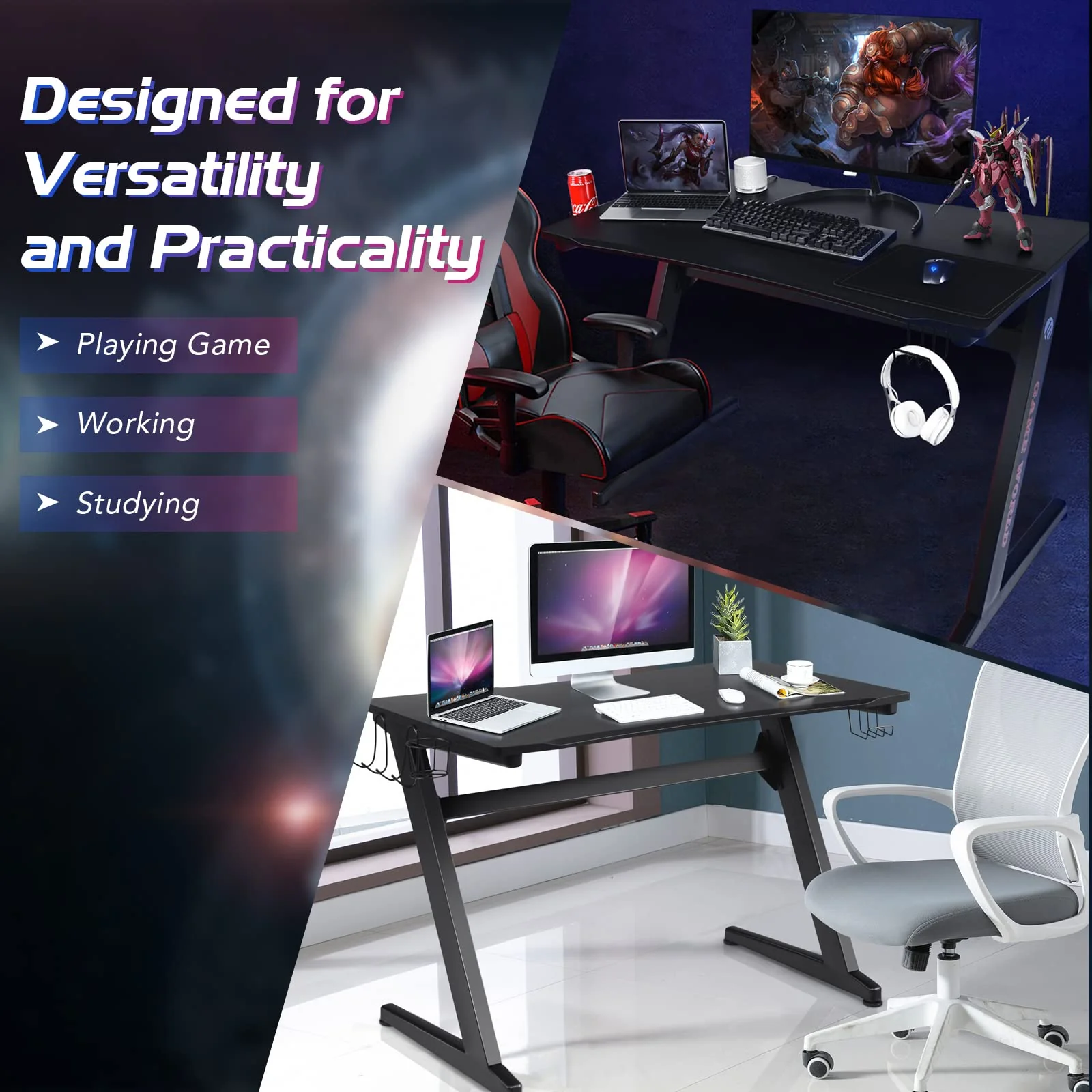 Goplus Gaming Desk & Chair Combo Set, Racing Style Home Office Chair & Desk w/Cup Holder, Headphone Hook & Mouse Pad - Image 6