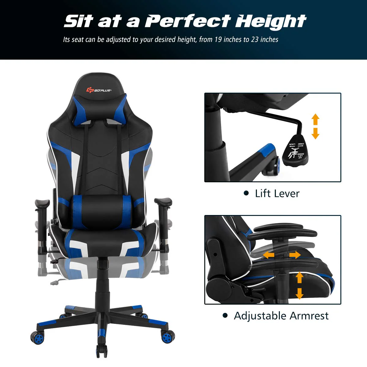 Goplus Gaming Desk & Chair Combo Set, Racing Style Home Office Chair & Desk w/Cup Holder, Headphone Hook & Mouse Pad - Image 7
