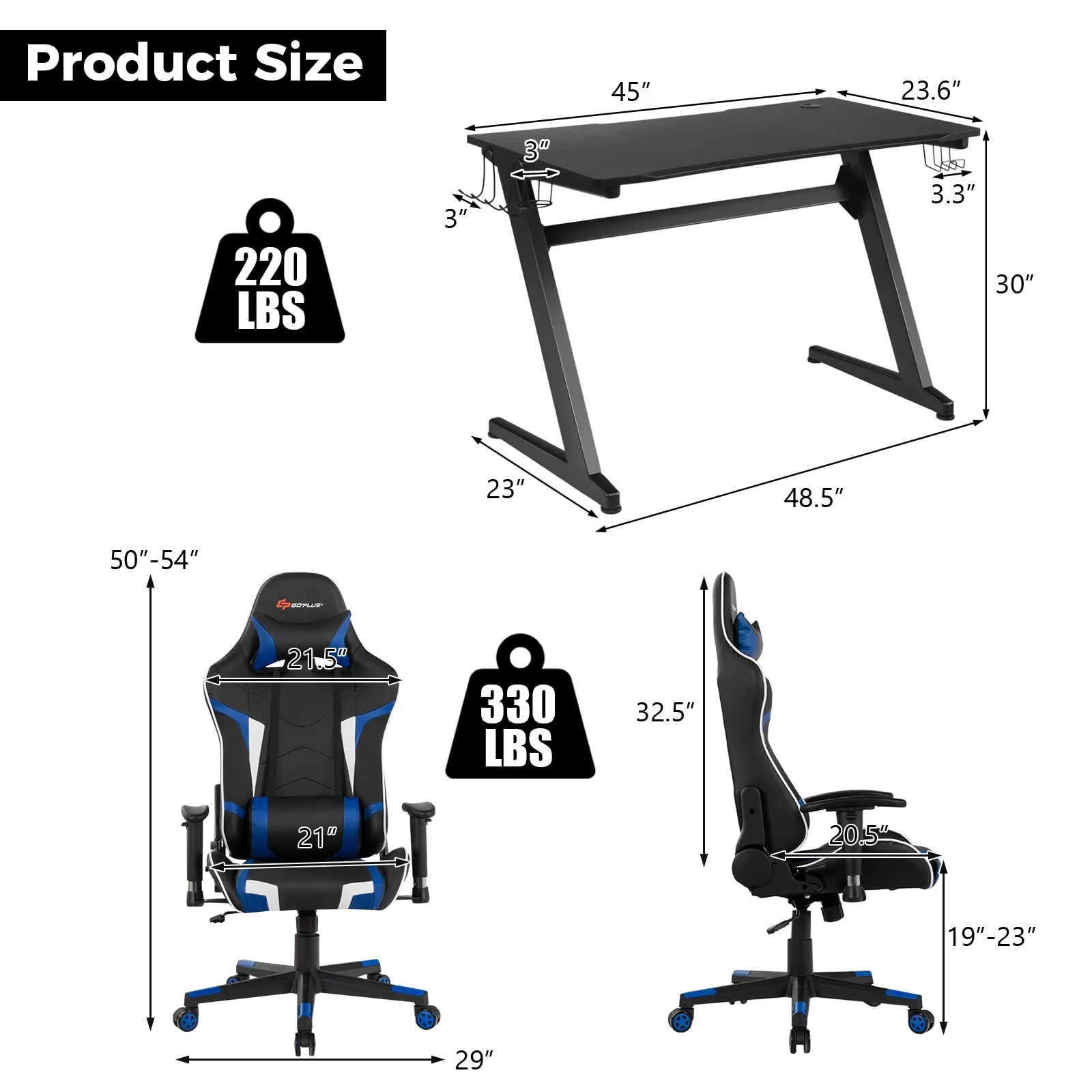 Goplus Gaming Desk & Chair Combo Set, Racing Style Home Office Chair & Desk w/Cup Holder, Headphone Hook & Mouse Pad - Image 8