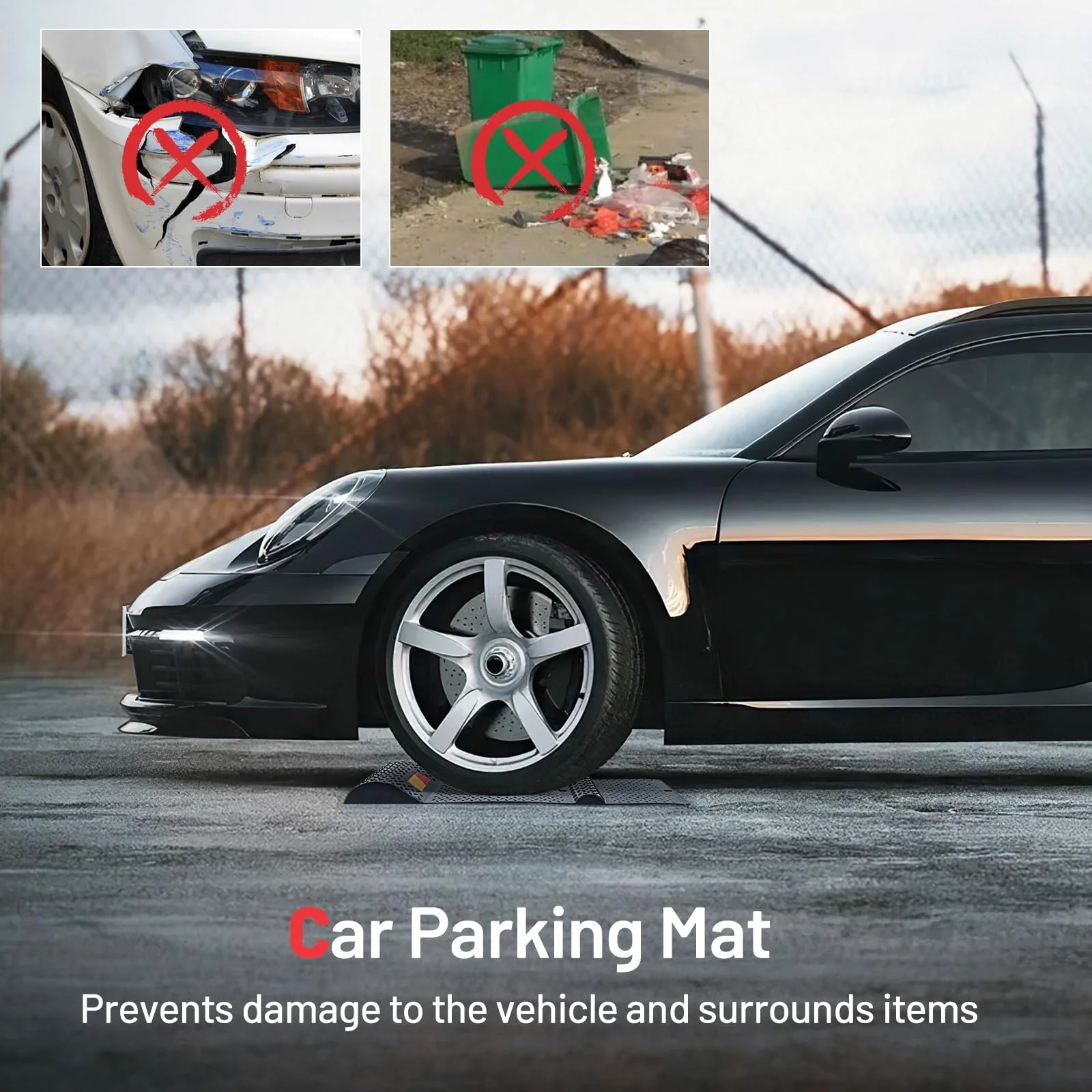 Goplus Garage Car Parking Mat, 2 Pack Heavy Duty Wheel Stopper w/ 2 Mounting Method, Non-Slip Surface - Image 5