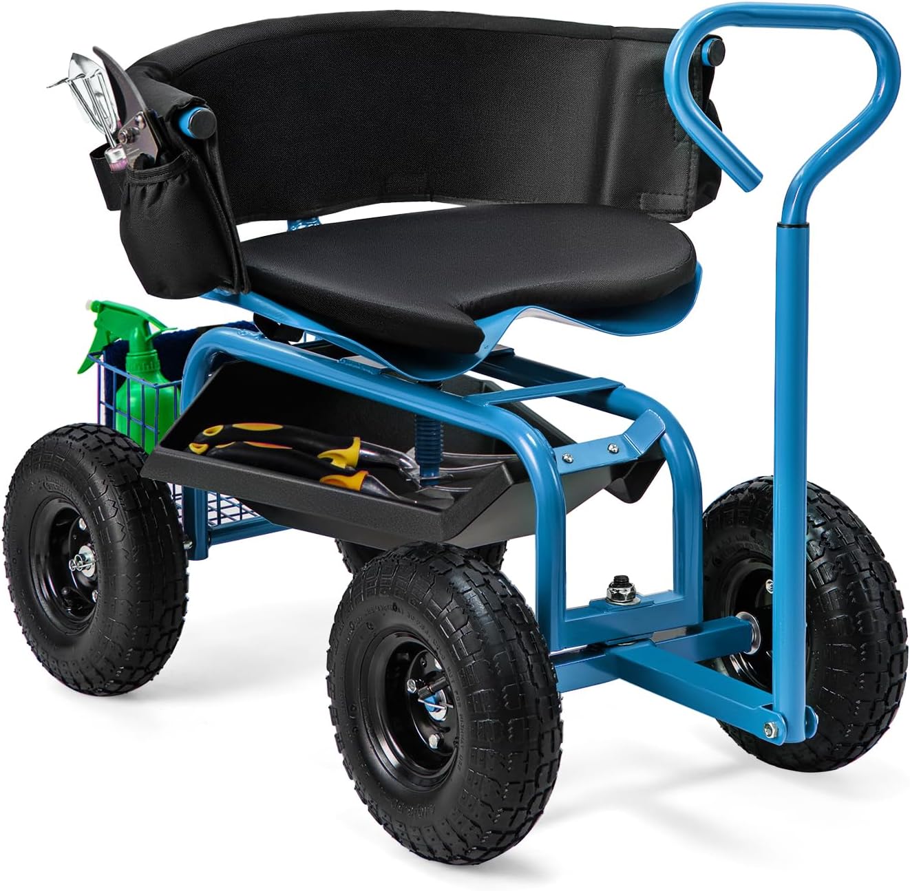 Goplus Garden Cart, Outdoor Rolling Garden Scooter W/Adjustable 360 Degree Swivel Seat - Image 8