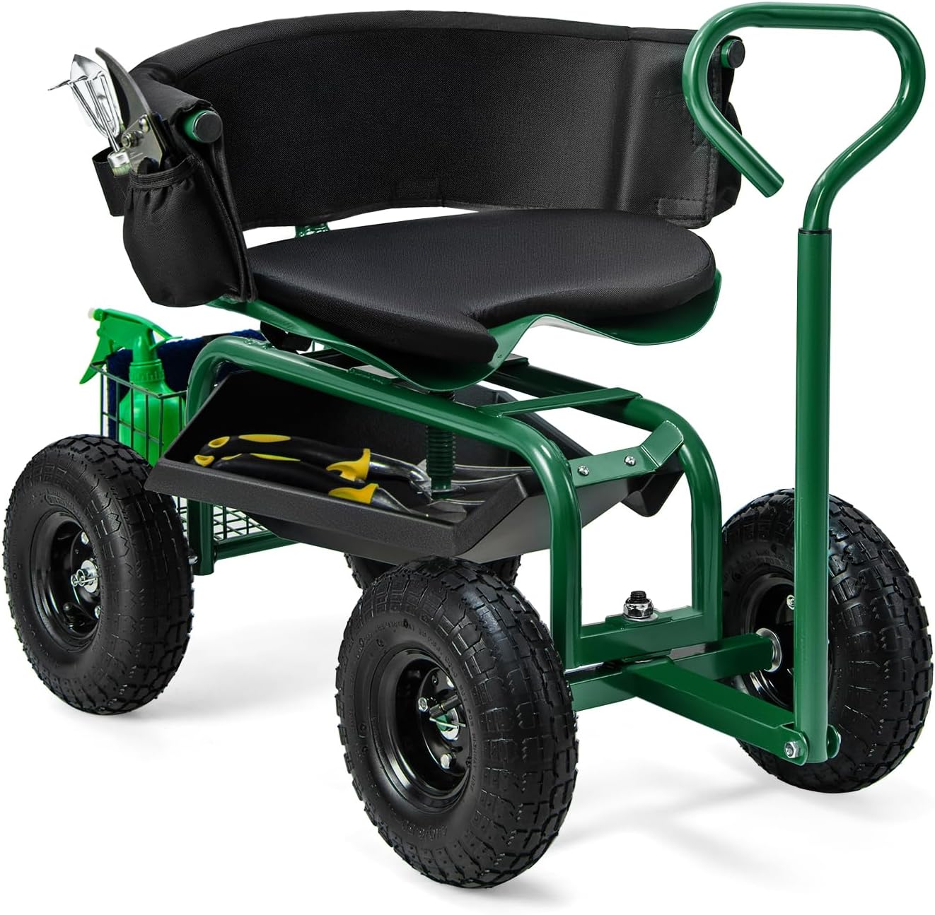Goplus Garden Cart, Outdoor Rolling Garden Scooter W/Adjustable 360 Degree Swivel Seat - Image 9