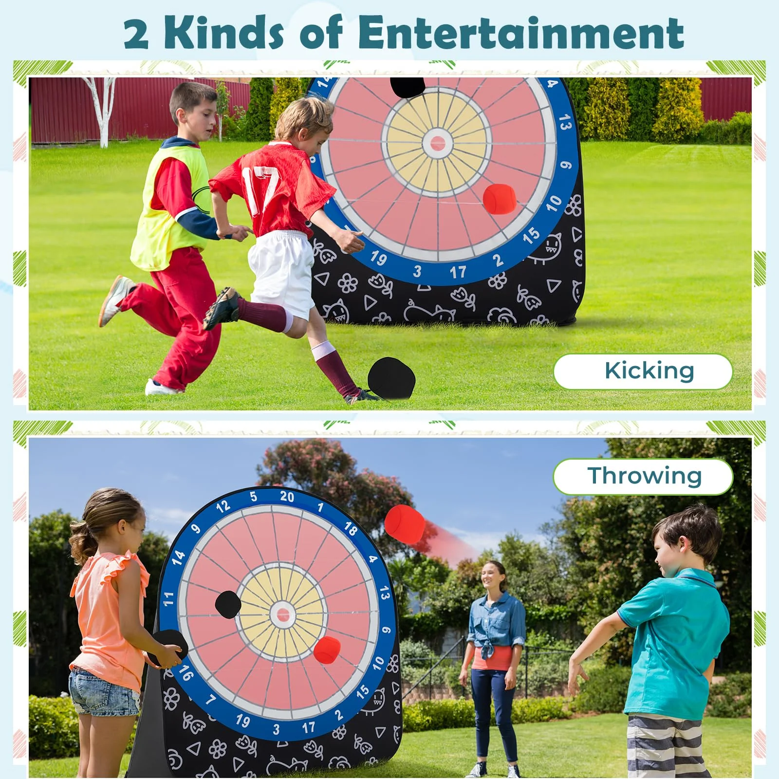 Goplus Giant Kick Darts, Large Dart Board w/ 4 Kick Balls, Carrying Bag - Image 2