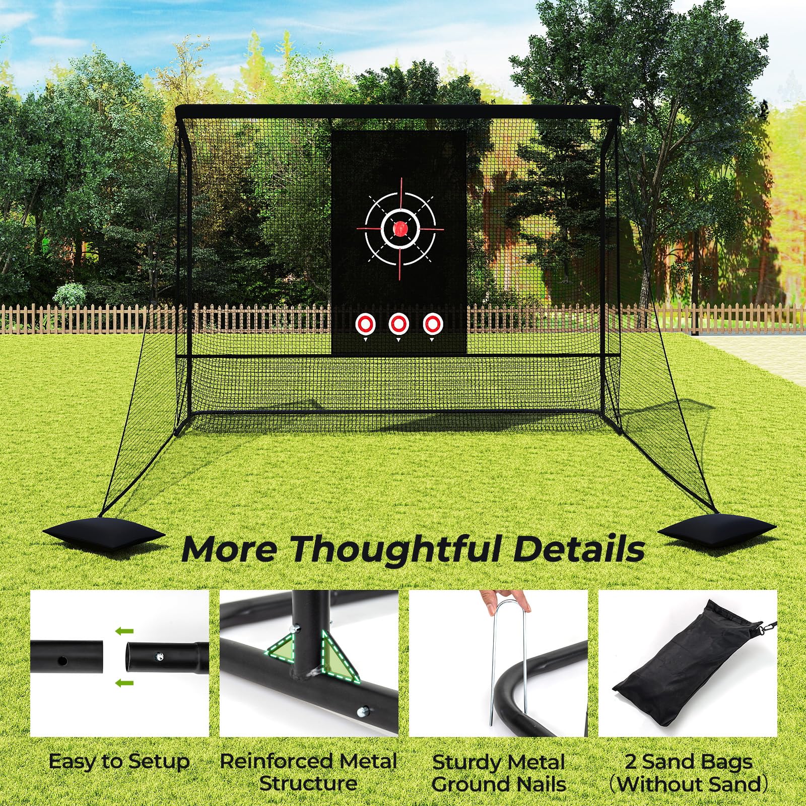 Goplus Golf Cage Practice Hitting Net Golfer Training Net w/Dual Side Barriers - Image 5