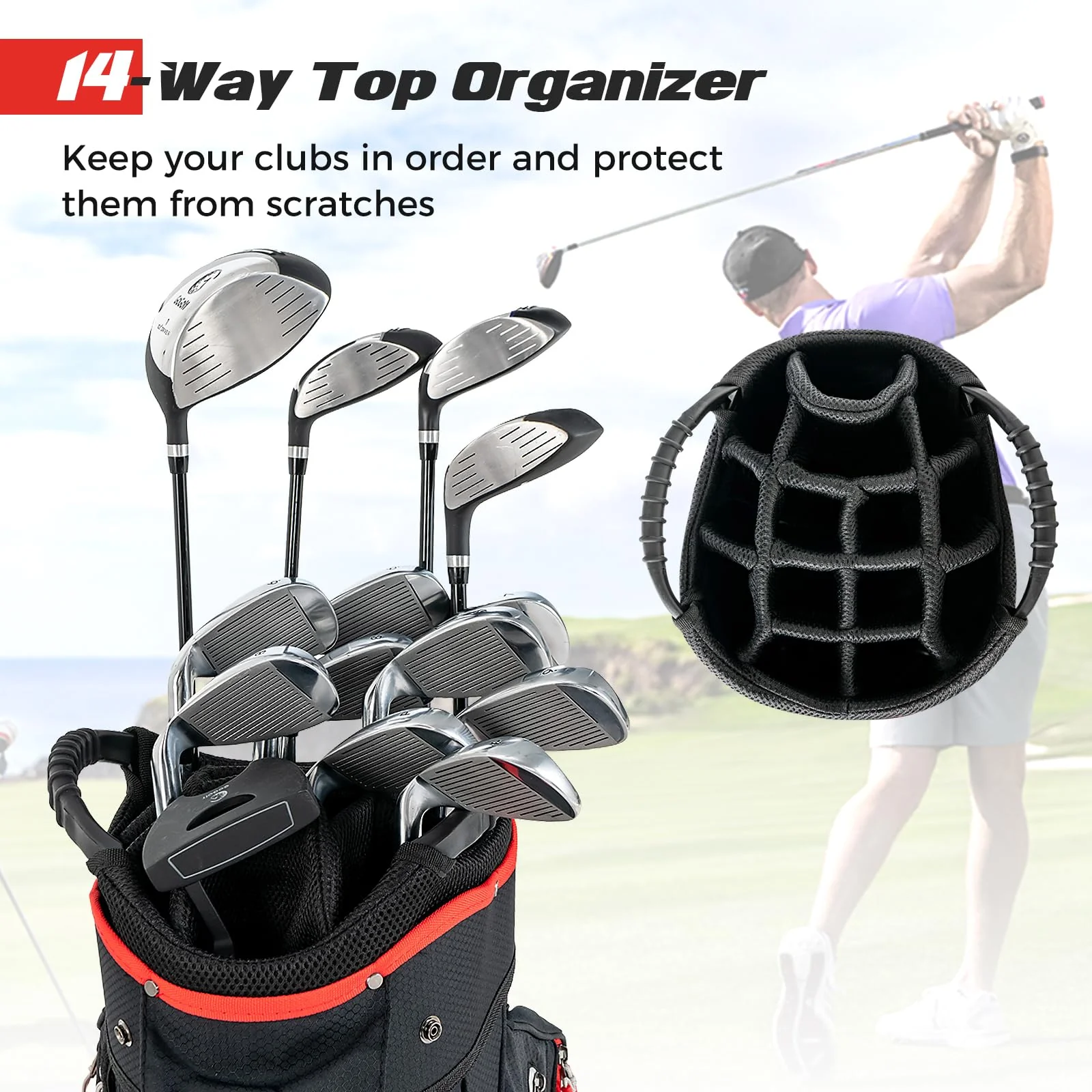 Goplus Golf Cart Bag with 14-Way Dividers, Lightweight Portable Golf Club Bag - Image 3