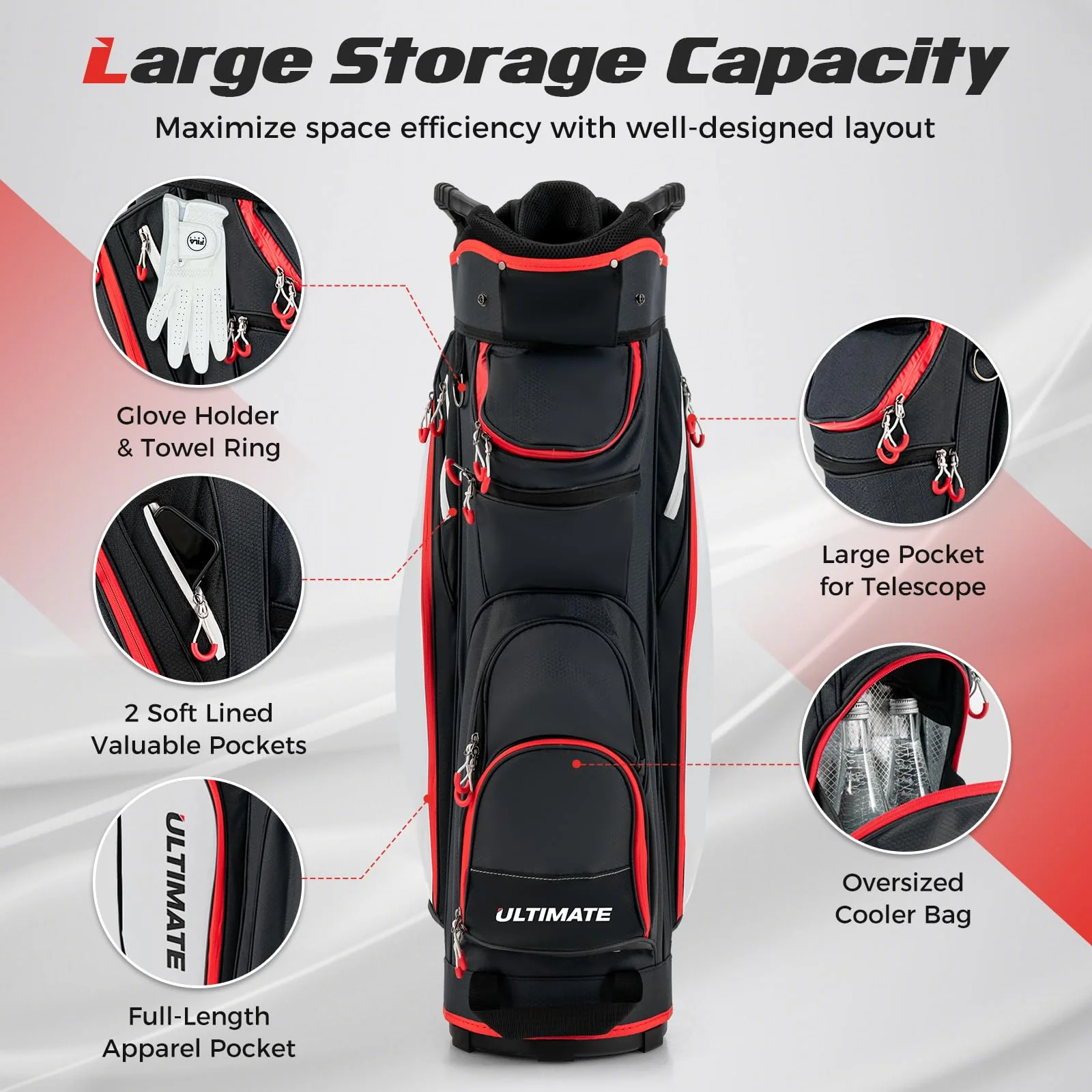Goplus Golf Cart Bag with 14-Way Dividers, Lightweight Portable Golf Club Bag - Image 4