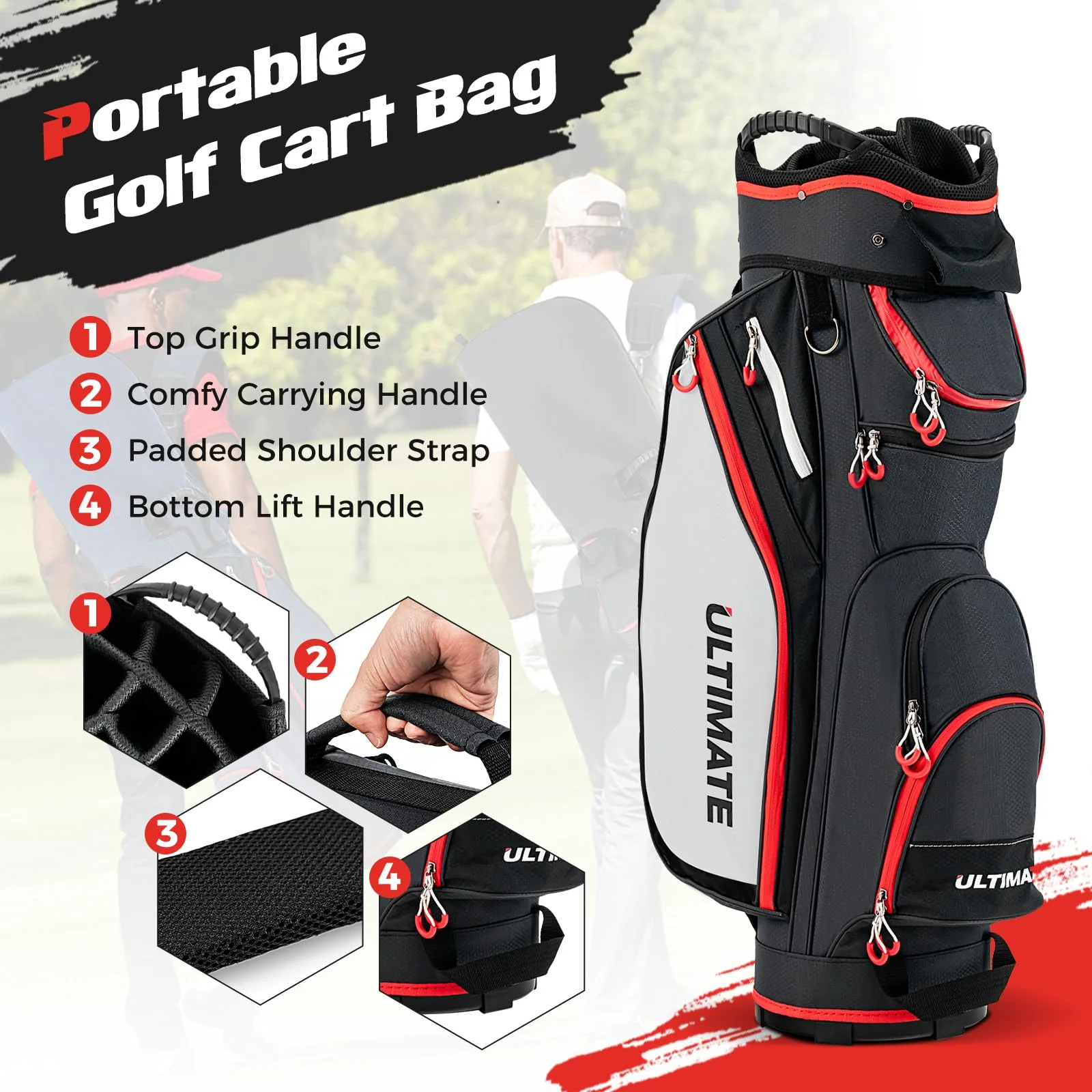 Goplus Golf Cart Bag with 14-Way Dividers, Lightweight Portable Golf Club Bag - Image 6