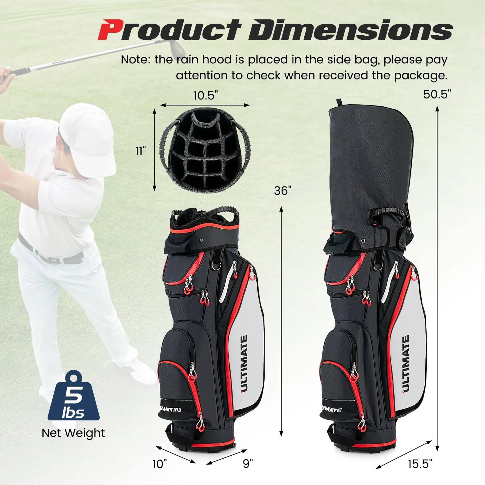 Goplus Golf Cart Bag with 14-Way Dividers, Lightweight Portable Golf Club Bag - Image 7
