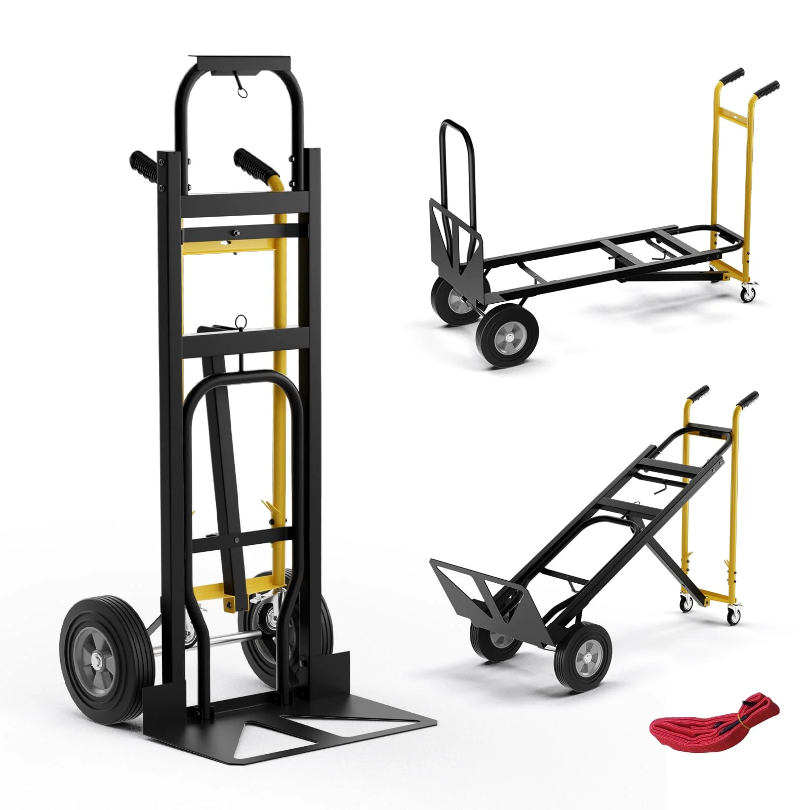 Goplus Hand Truck, 3-in-1 Convertible Metal Dolly Cart with 4 Rubber Wheels, 1000 lbs Max Load Capacity