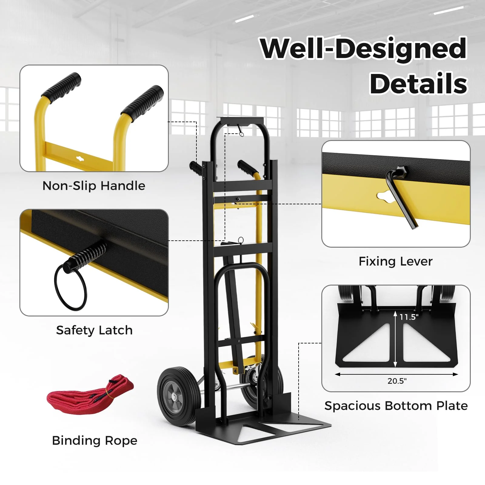 Goplus Hand Truck, 3-in-1 Convertible Metal Dolly Cart with 4 Rubber Wheels, 1000 lbs Max Load Capacity - Image 4