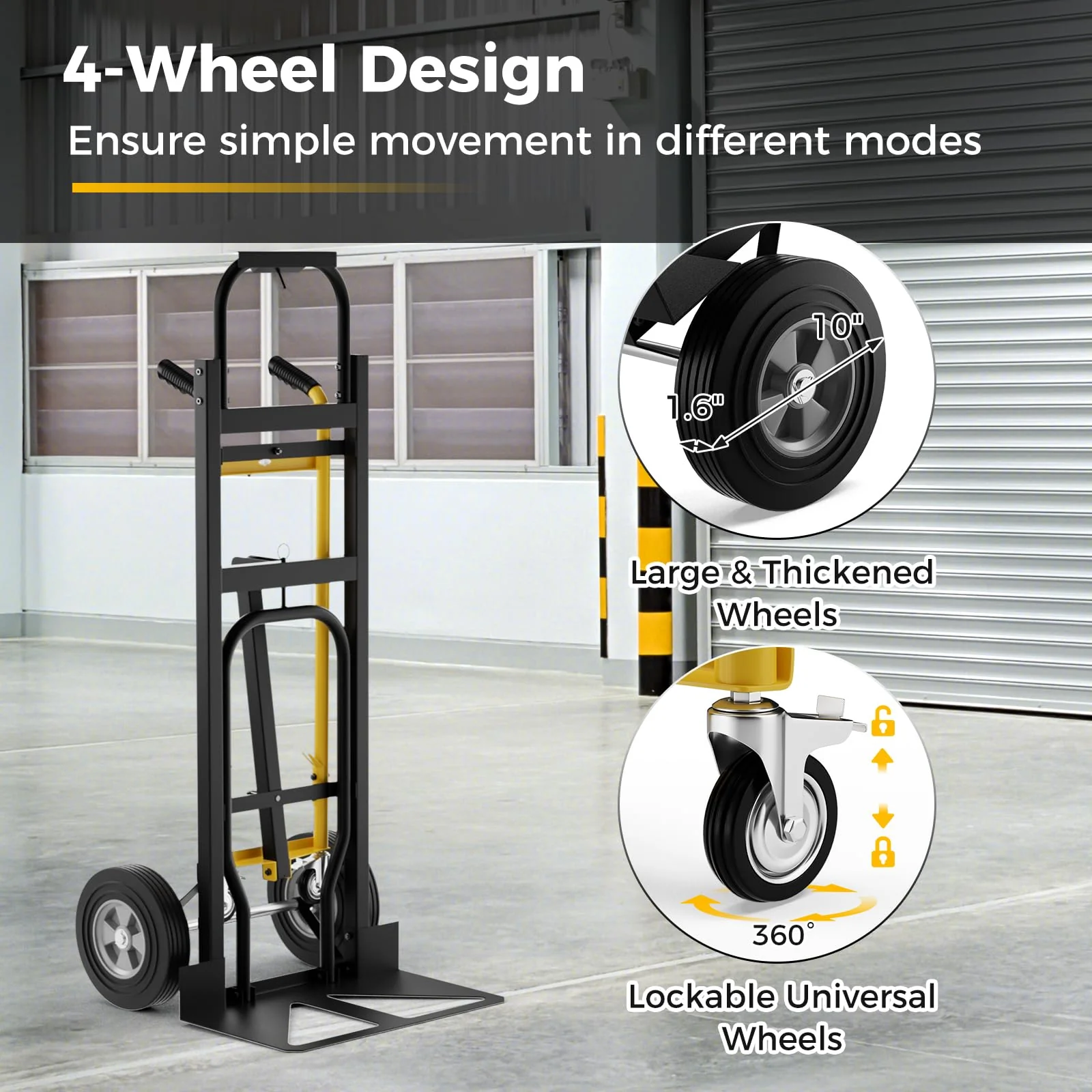 Goplus Hand Truck, 3-in-1 Convertible Metal Dolly Cart with 4 Rubber Wheels, 1000 lbs Max Load Capacity - Image 5