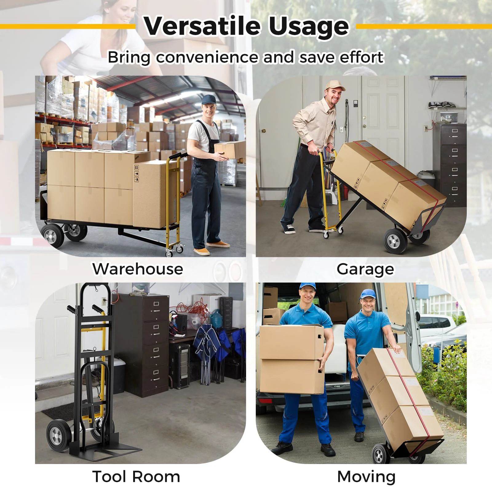 Goplus Hand Truck, 3-in-1 Convertible Metal Dolly Cart with 4 Rubber Wheels, 1000 lbs Max Load Capacity - Image 7