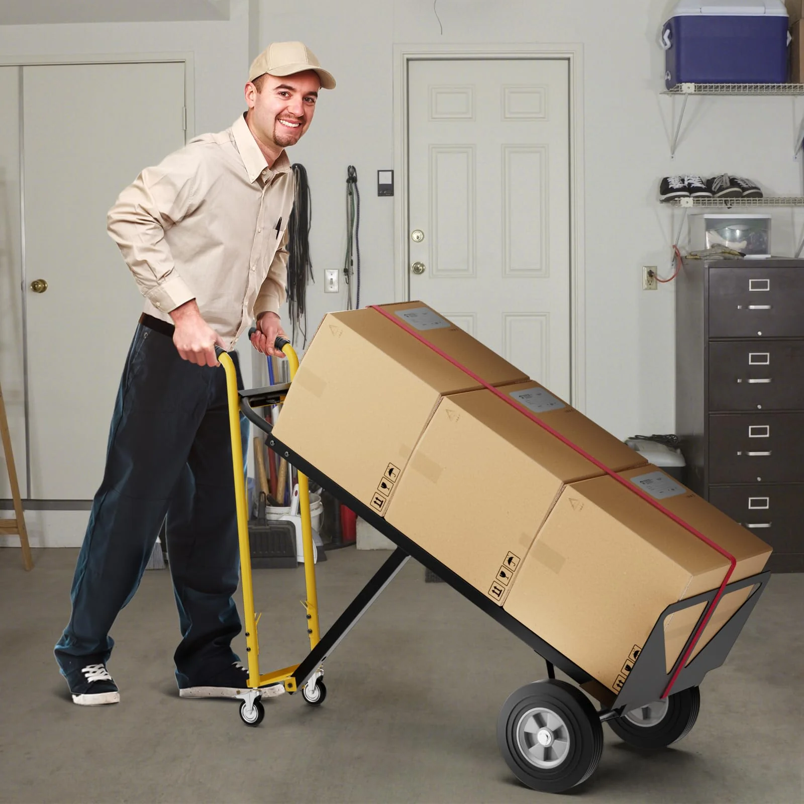 Goplus Hand Truck, 3-in-1 Convertible Metal Dolly Cart with 4 Rubber Wheels, 1000 lbs Max Load Capacity - Image 8
