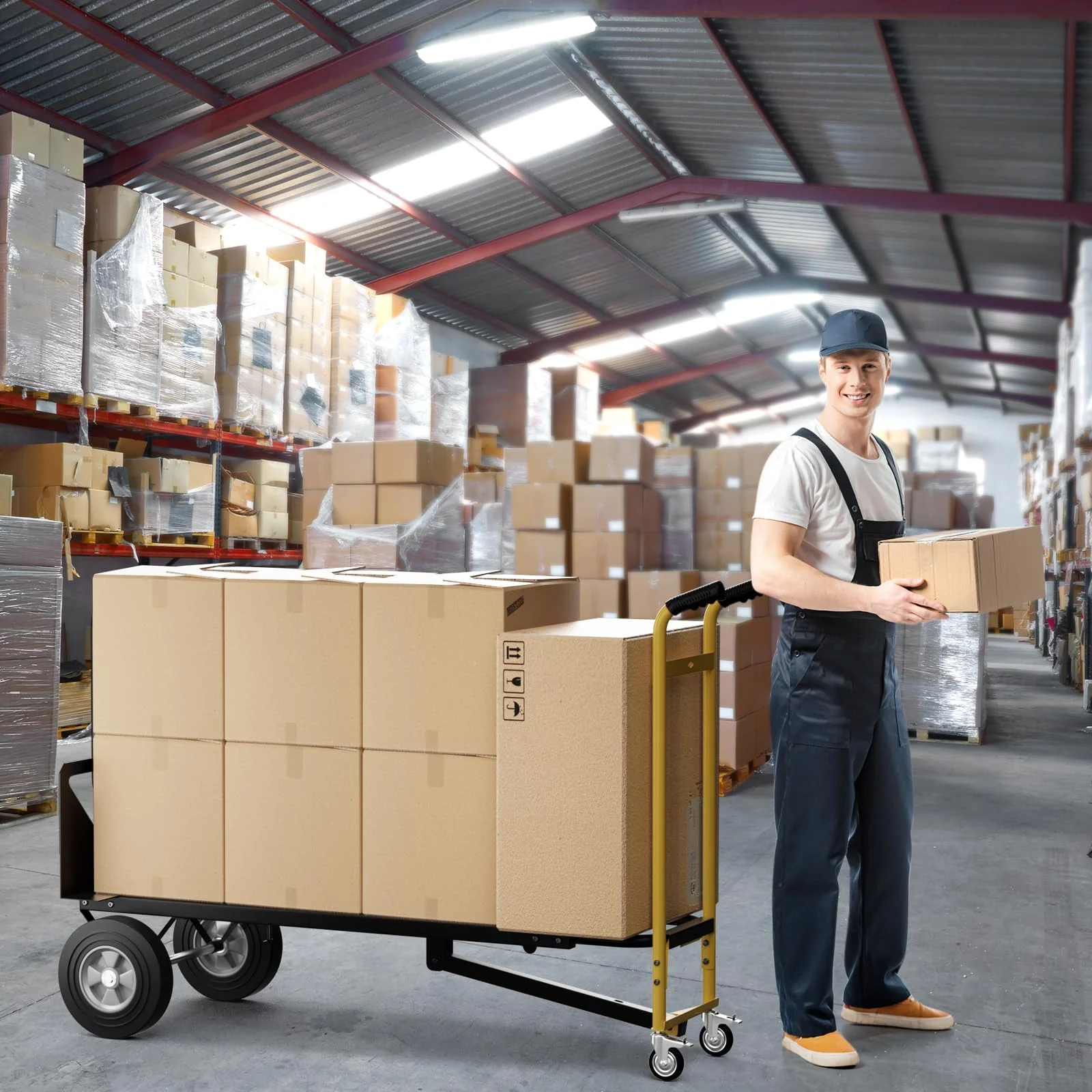 Goplus Hand Truck, 3-in-1 Convertible Metal Dolly Cart with 4 Rubber Wheels, 1000 lbs Max Load Capacity - Image 9