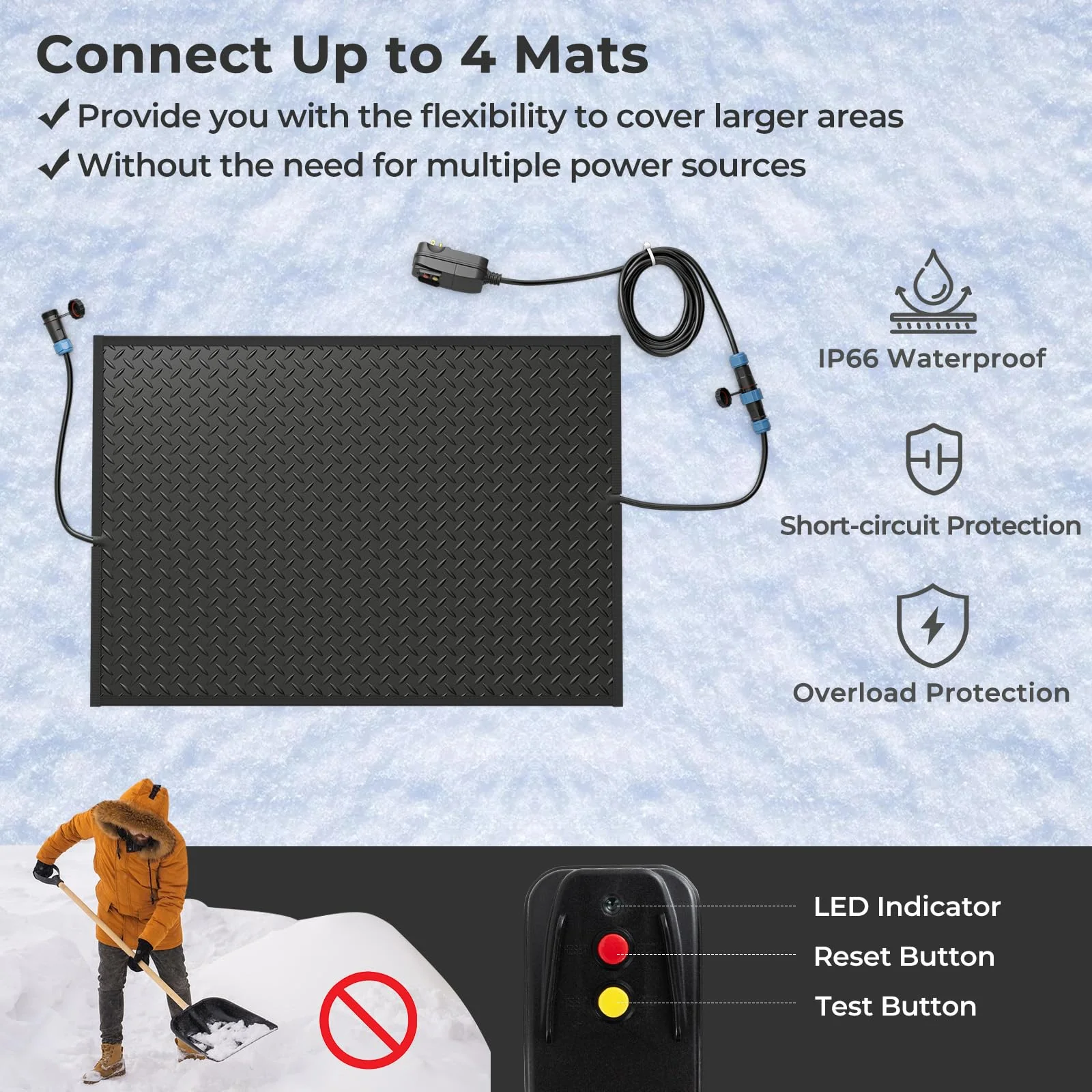 Goplus Heated Snow Melting Mat, Heated Outdoor Mat for Winter Snow Removal with 3 in/h Speed (20” x 30” with Power Cord + Without Power Cord) - Image 3
