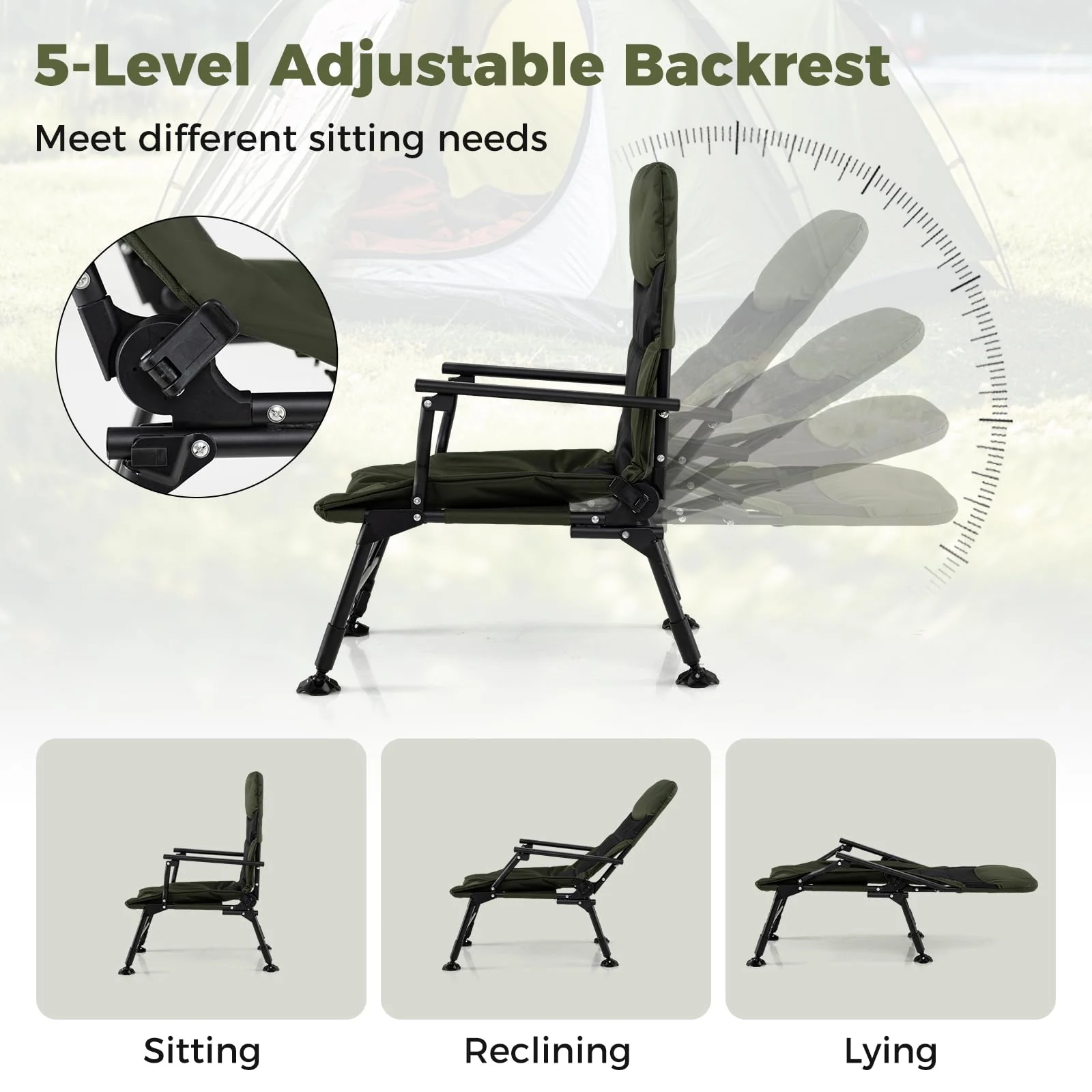 Goplus Heavy Duty All-Terrain Camping Chair with Padded High-Back - Image 5