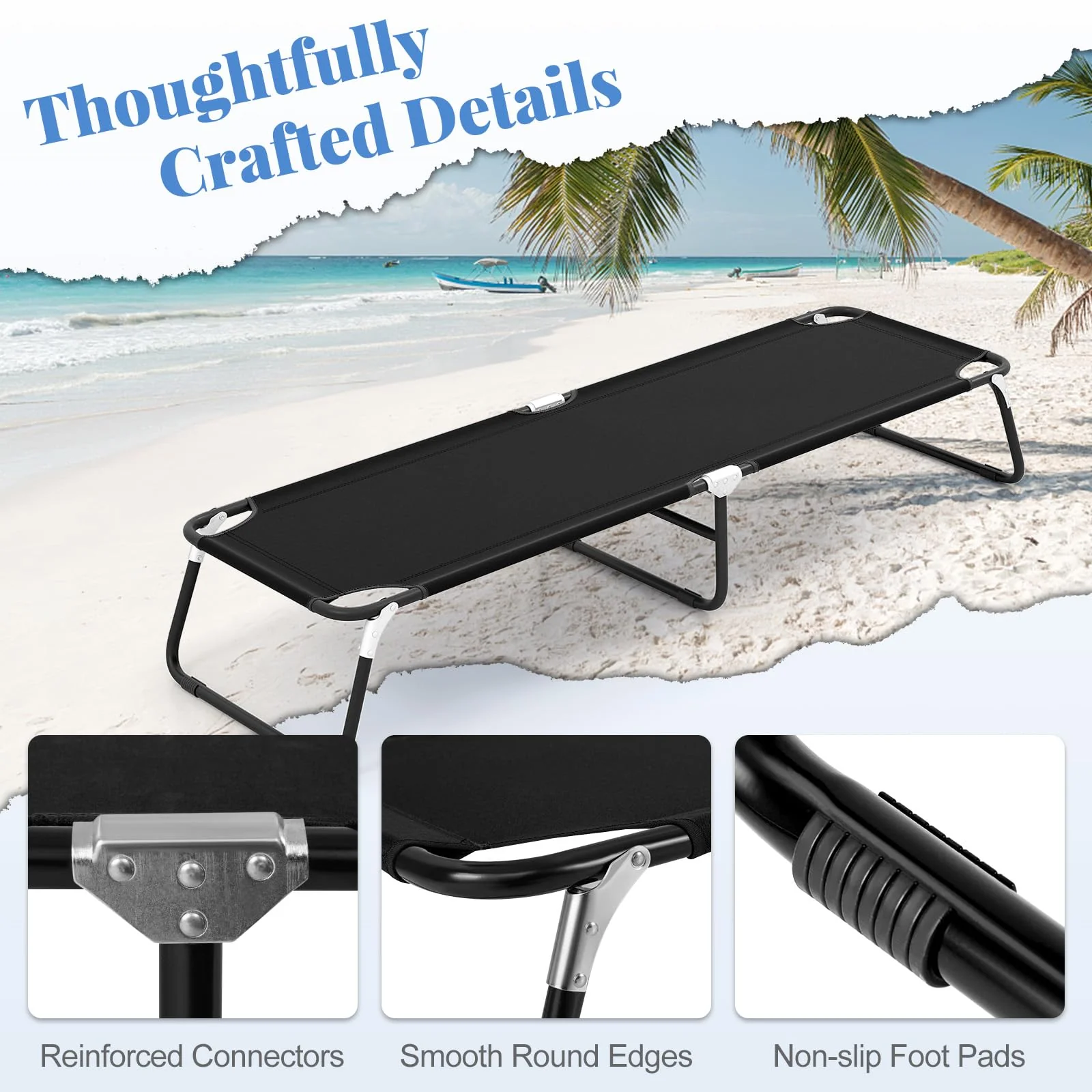 Goplus Heavy Duty Collapsible Foldable Camping Bed for Adults Kids with Non-Slip Foot Pad - Image 2