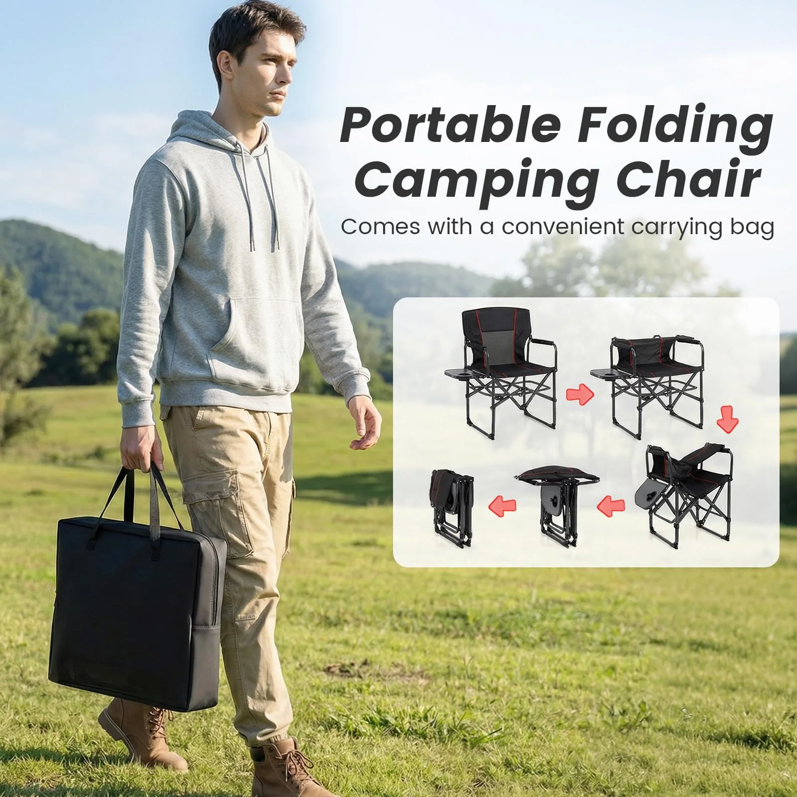 Goplus Heavy-Duty Director Chair with Side Table Cup Holder & Carrying Bag - Image 7