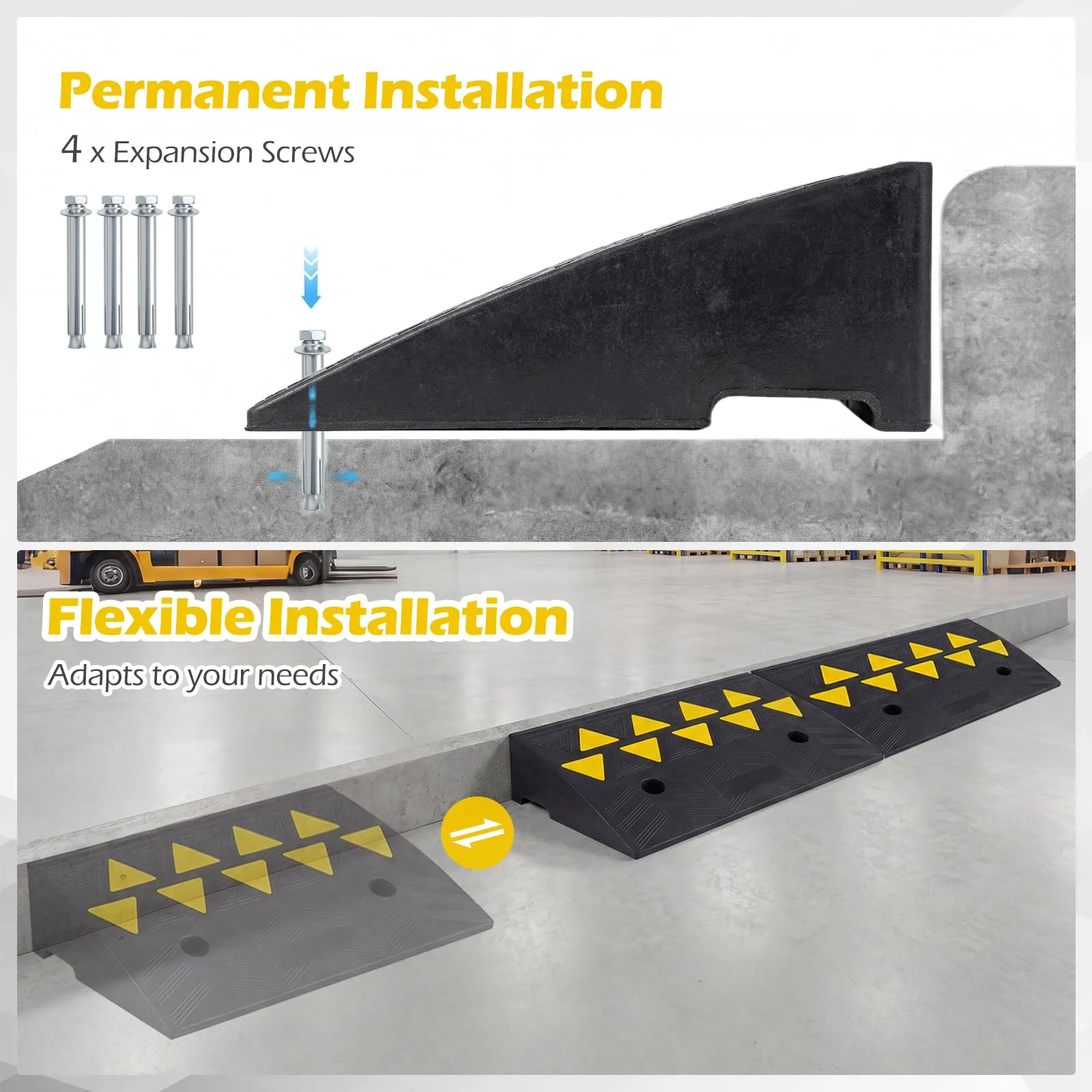 Goplus Heavy-Duty Rubber Curb Ramp 2 Pcs Driveway Threshold Ramps(5"/6.3" Rise) - Image 5