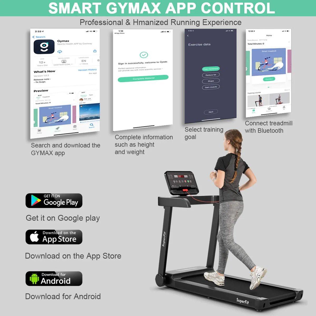 Goplus Heavy Duty Treadmill for Gym, Superfit Electric Treadmill with App Control - Image 3