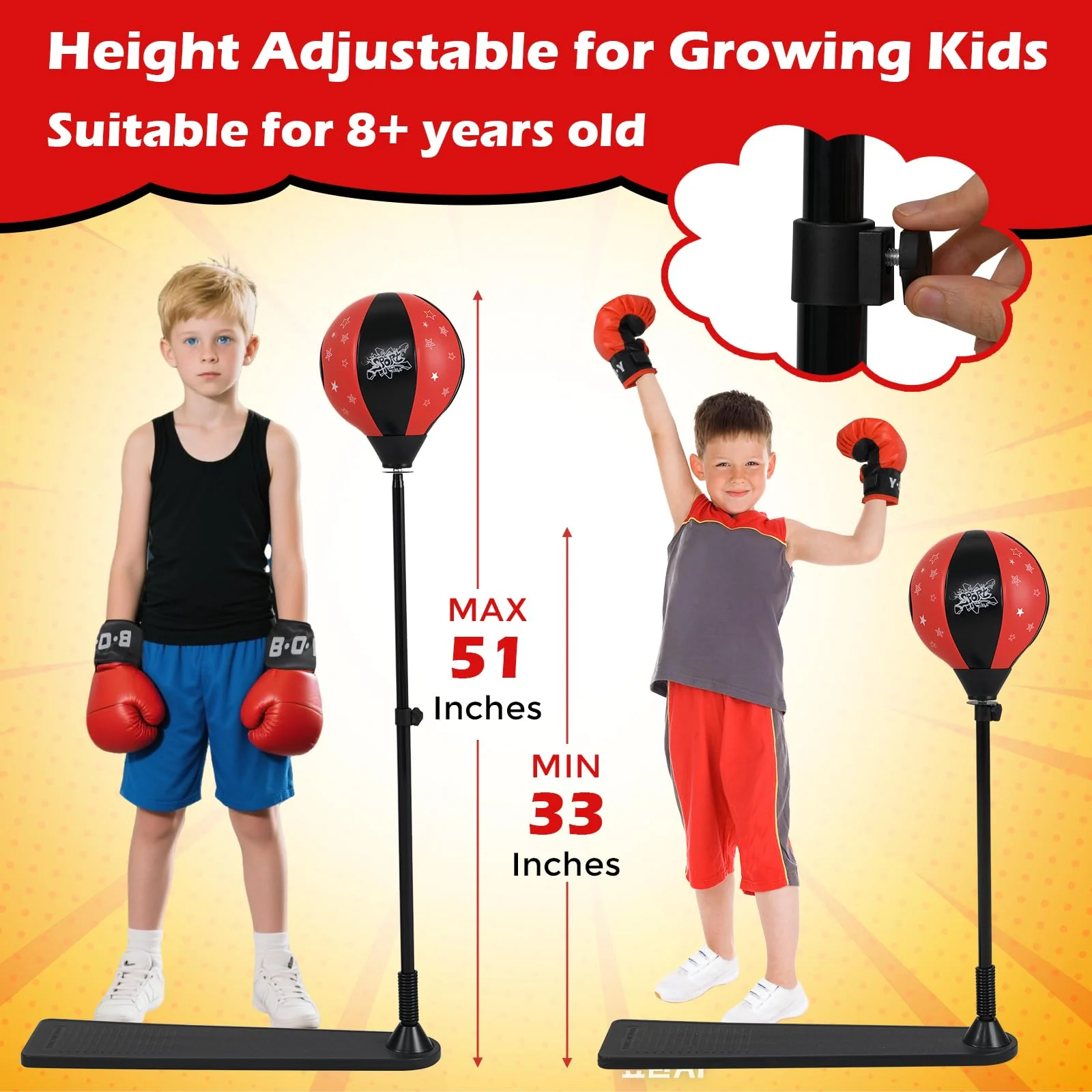 Goplus Height Adjustable Punching Bag Stand with Boxing Gloves for Teens Children - Image 2