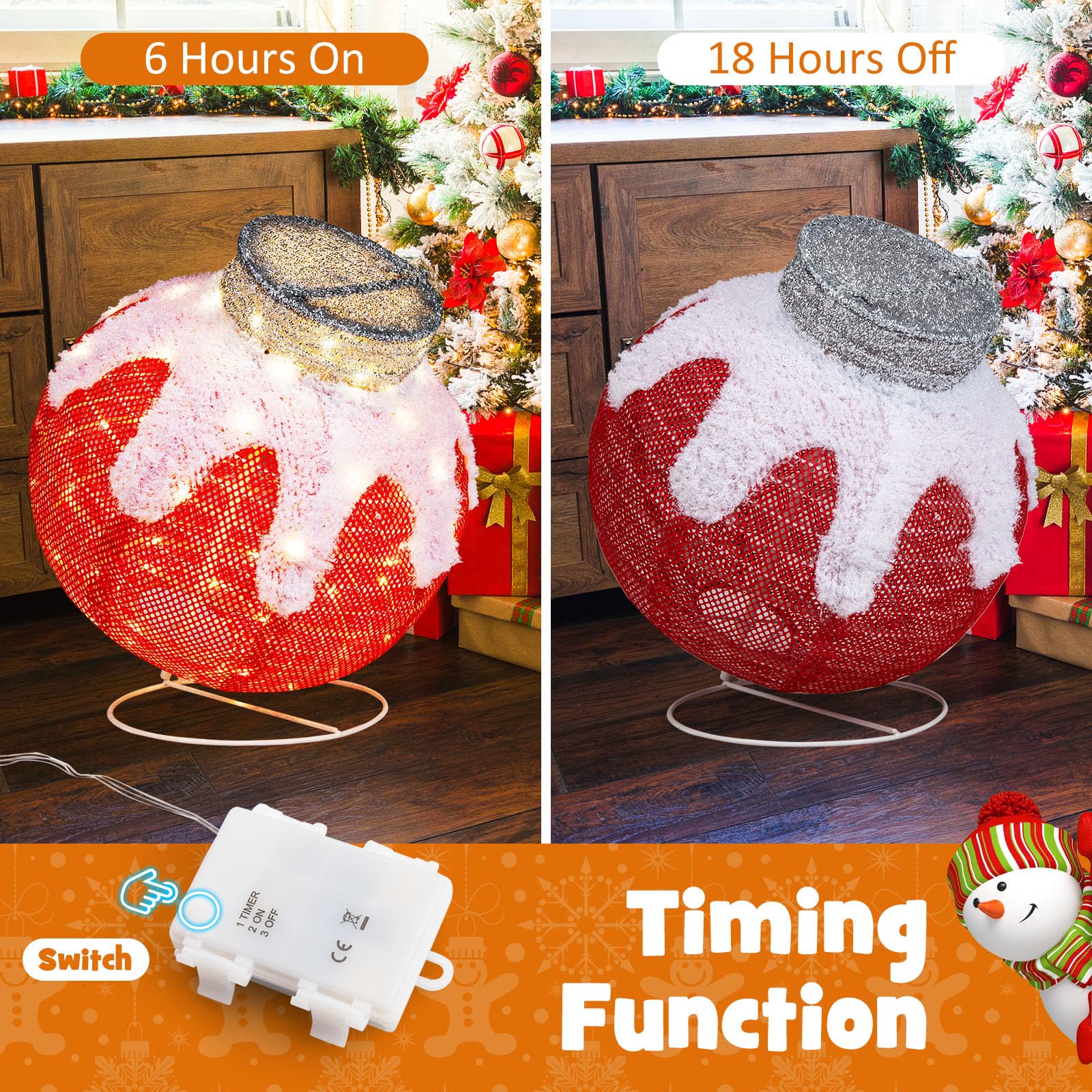 Goplus Indoor Outdoor Christmas Decoration, Pop-Up Christmas Ball Ornament with 80 LED Lights and Timer, - Image 4